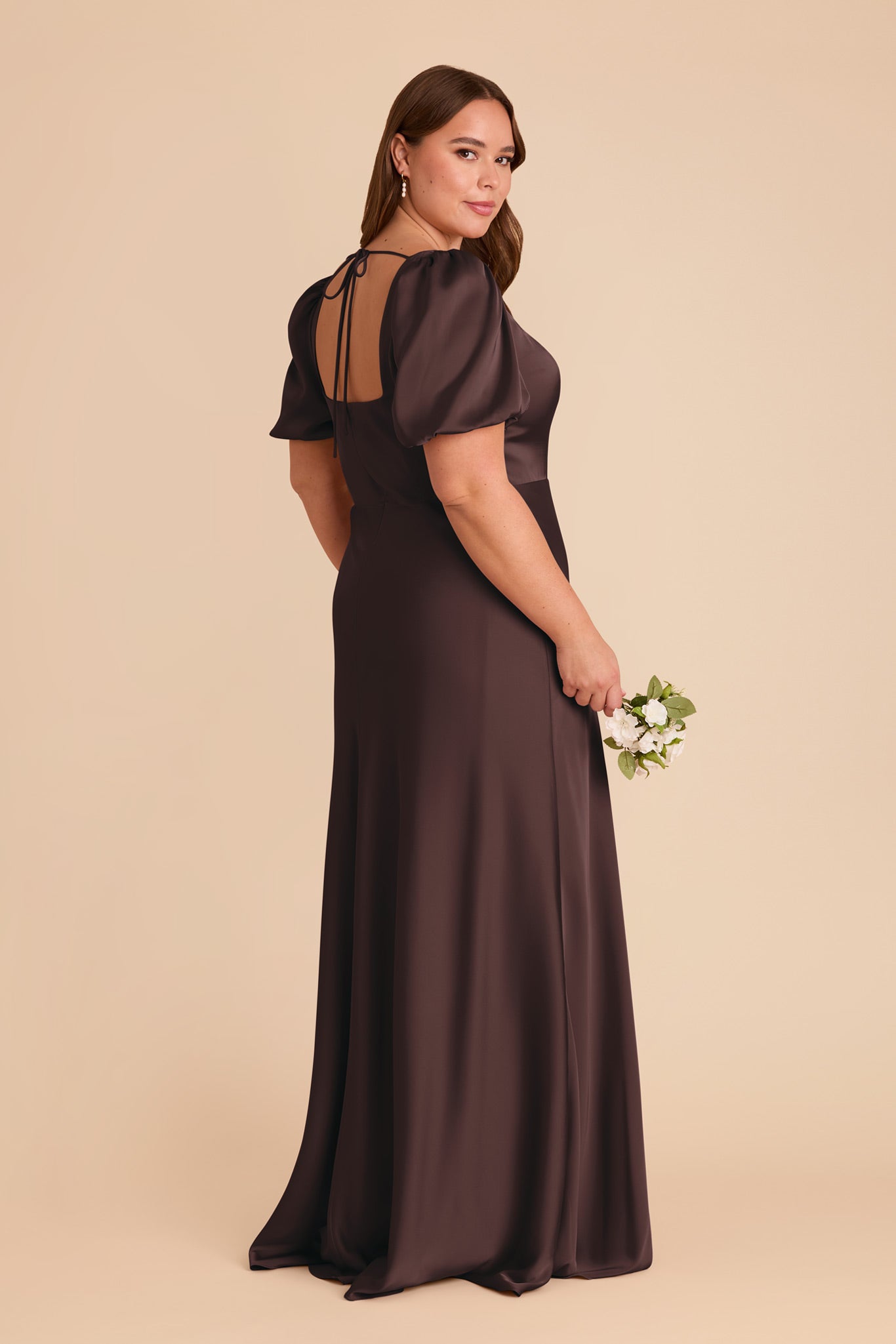 Square Neck Satin Dress with Short Sleeves | Judy Matte