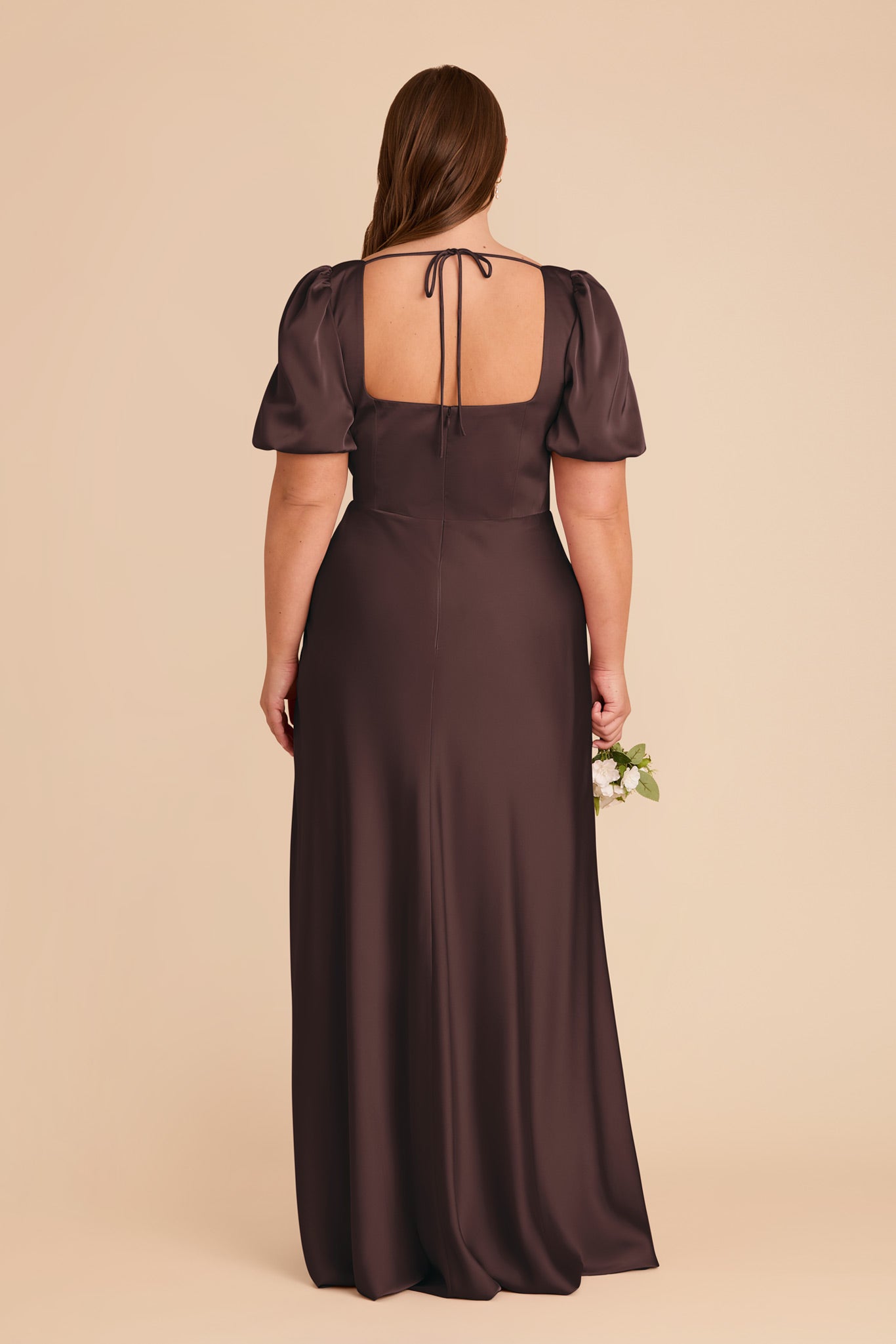 Square Neck Satin Dress with Short Sleeves | Judy Matte
