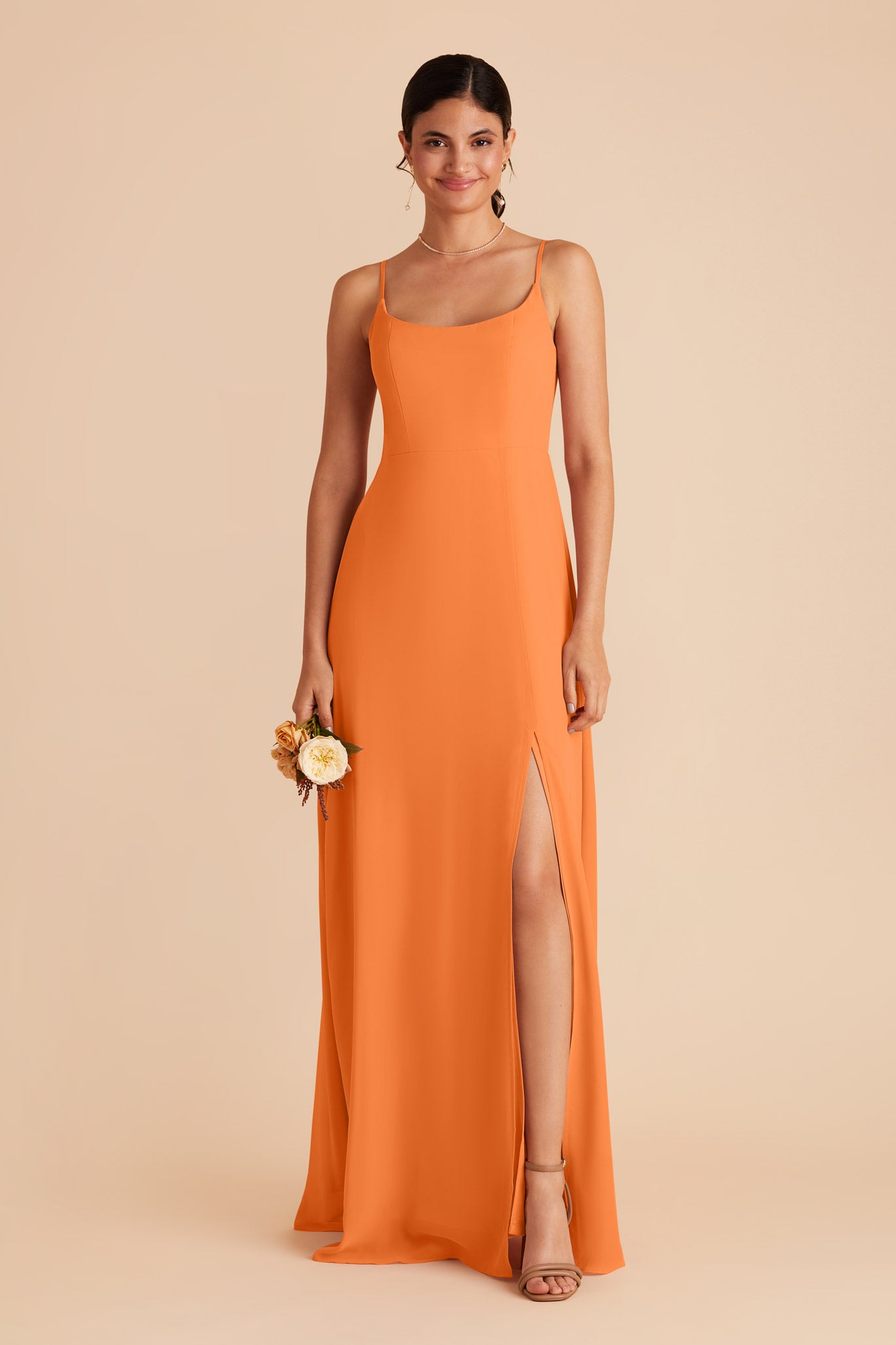Chiffon Scoop Dress in Apricot | Amy