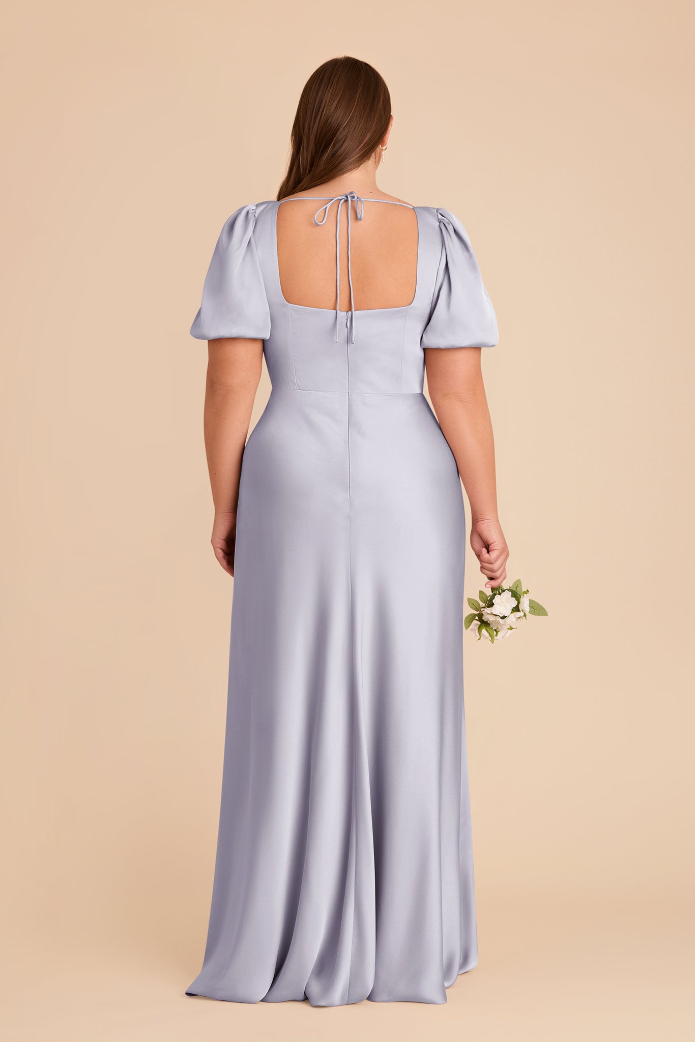 Matte Satin Dress with Square Neckline & Short Sleeves | Judy