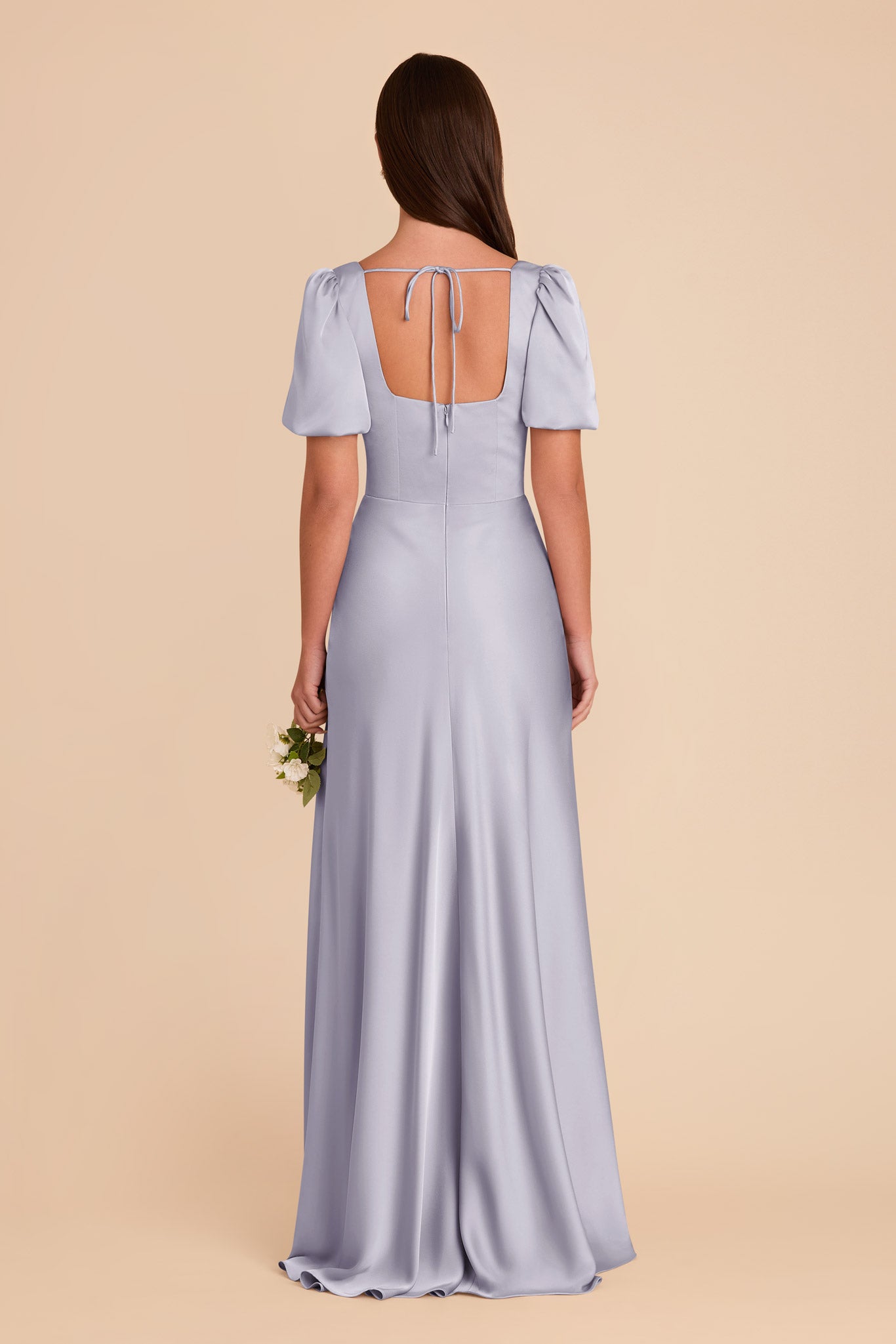 Matte Satin Dress with Square Neckline & Short Sleeves | Judy