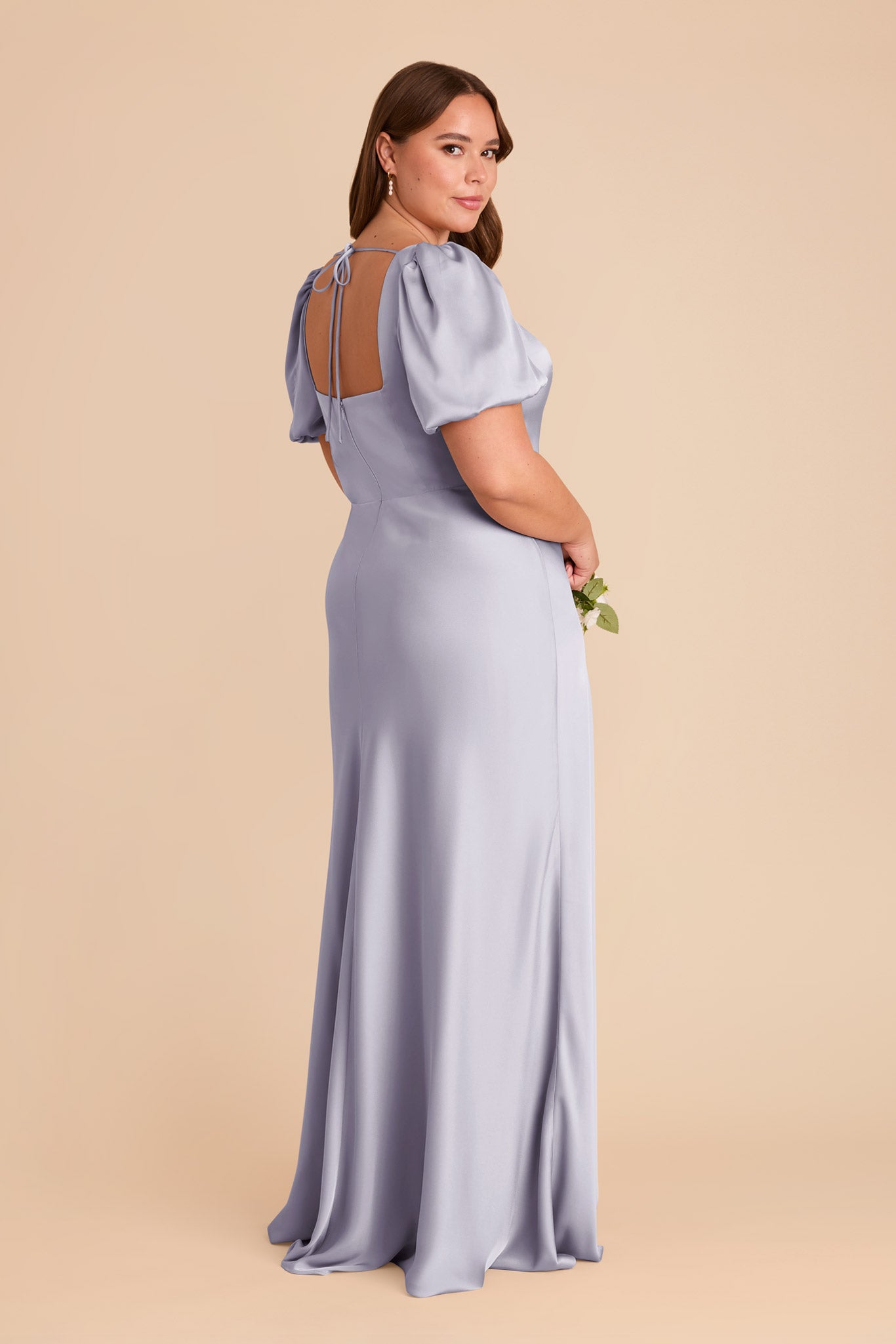 Matte Satin Dress with Square Neckline & Short Sleeves | Judy