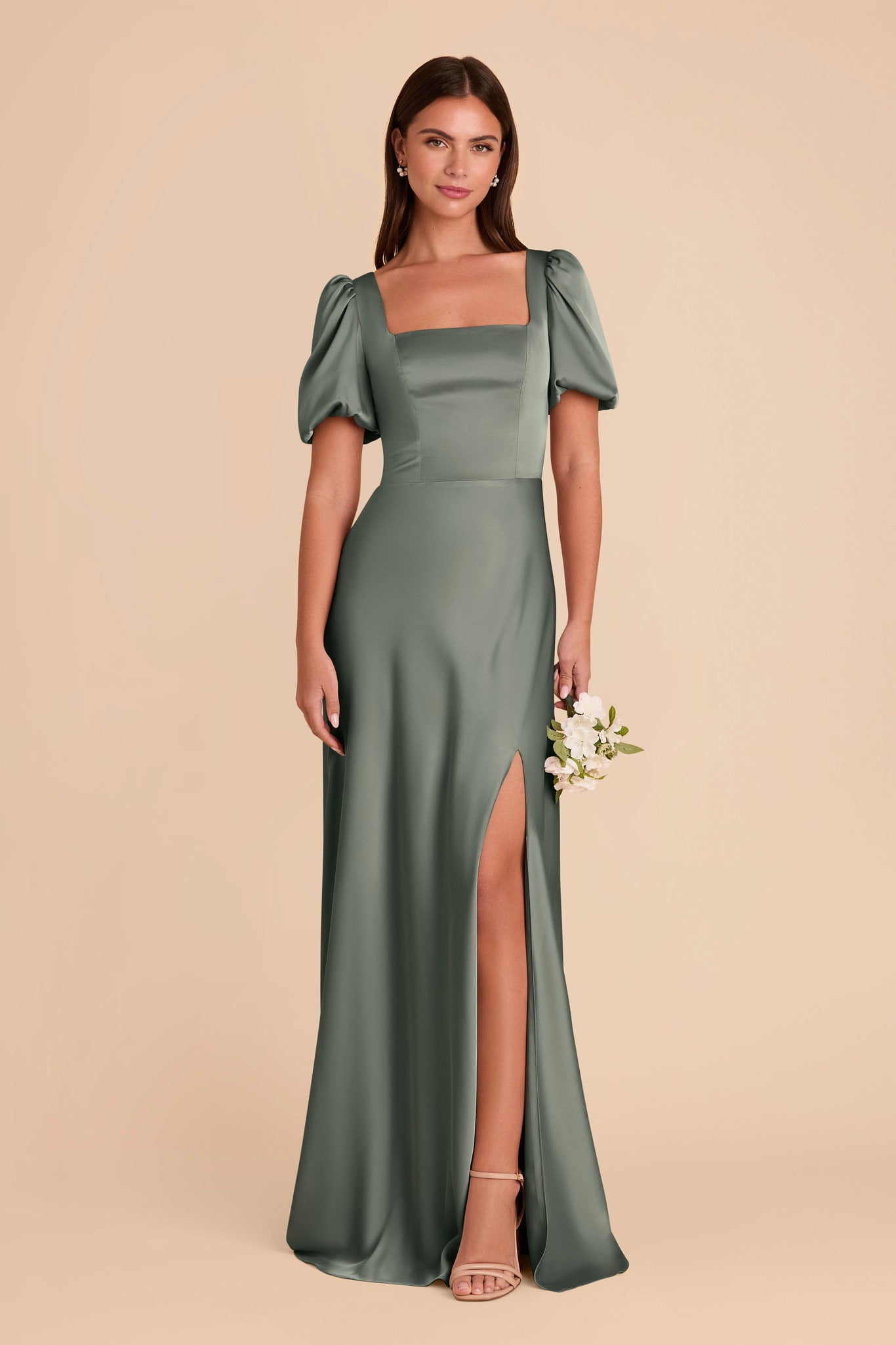 Matte Satin Square Neck Dress | Judy - Sea Glass