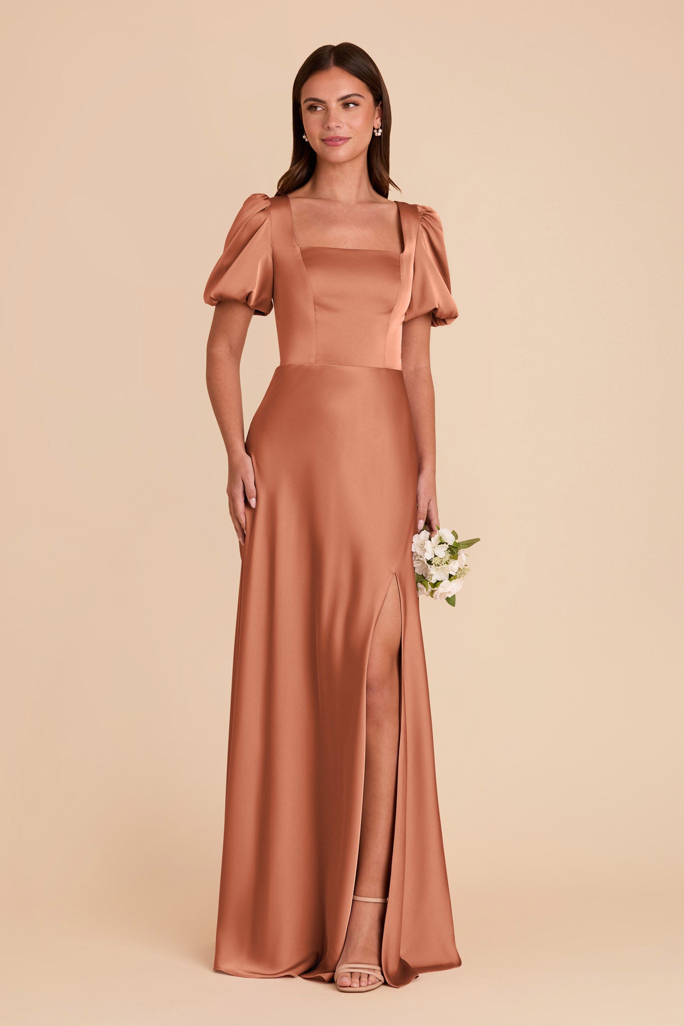 Matte Satin Square Neck Dress | Judy Terracotta