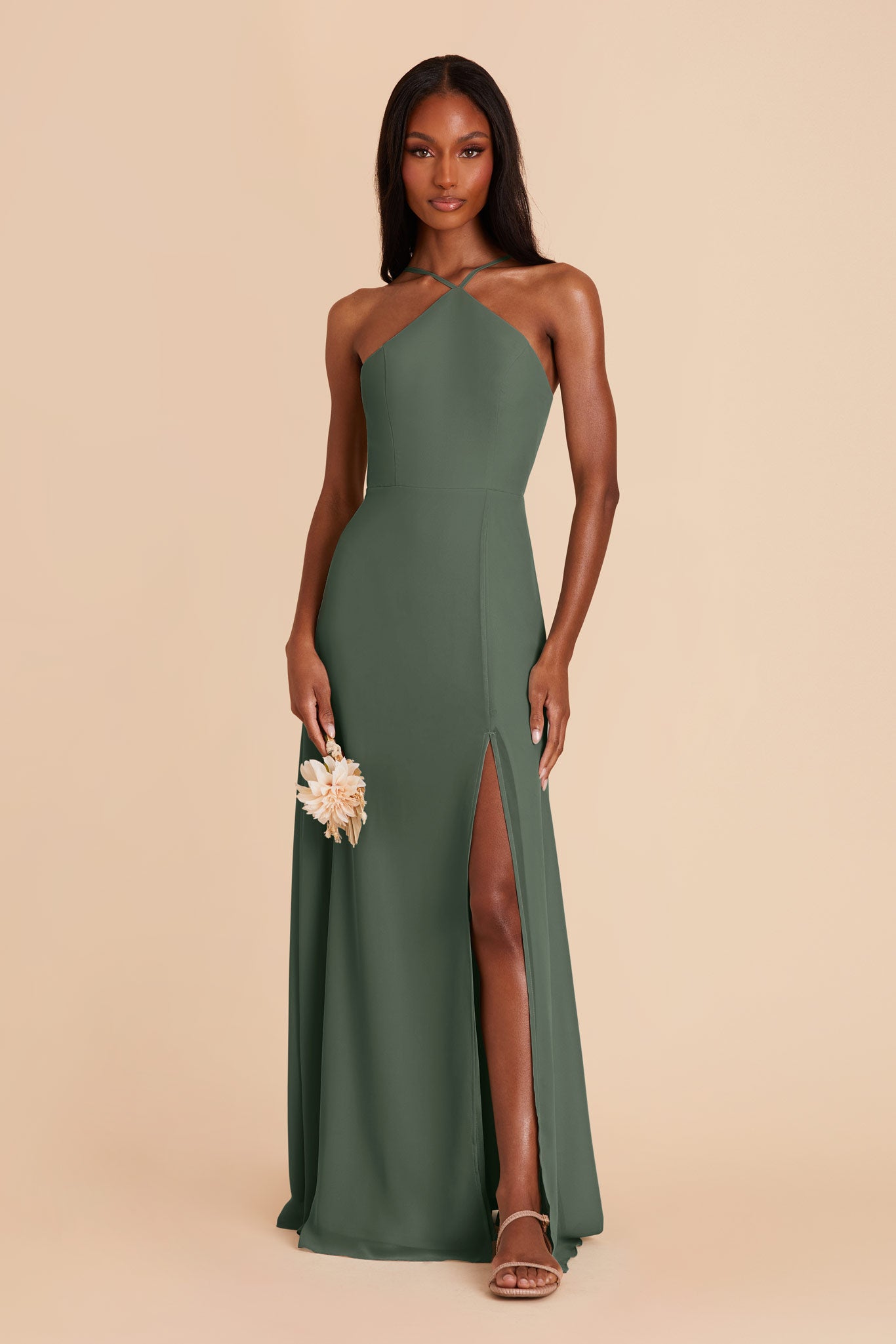 Chiffon Halter Dress with Slit | Juliet - Eucalyptus