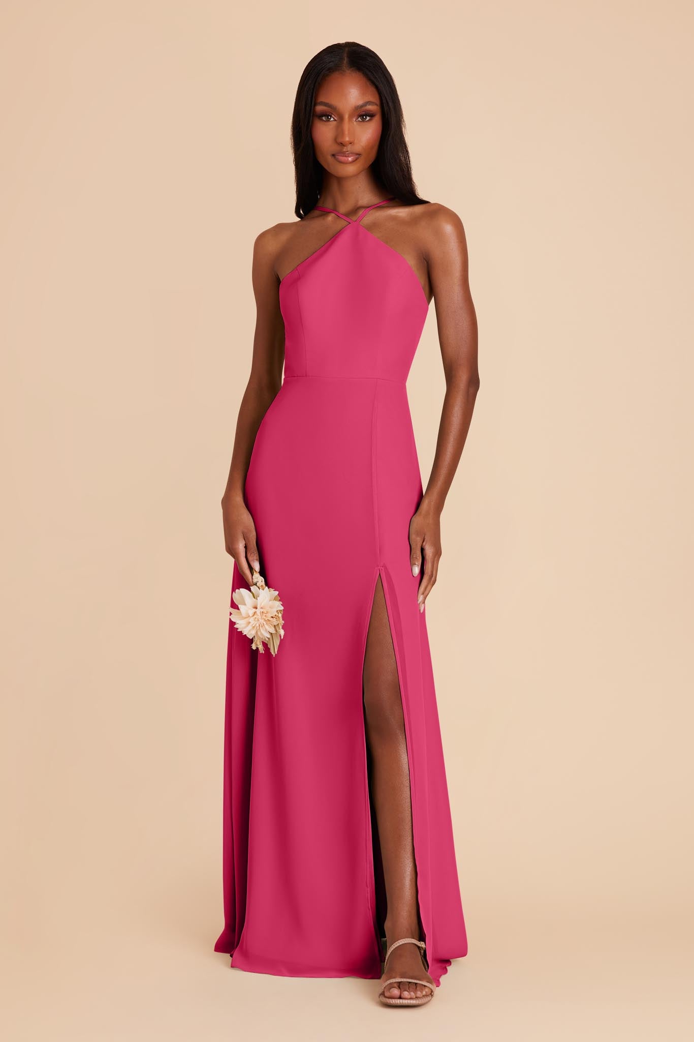 Flowy Halter Chiffon Dress with Slit | Juliet Fuchsia