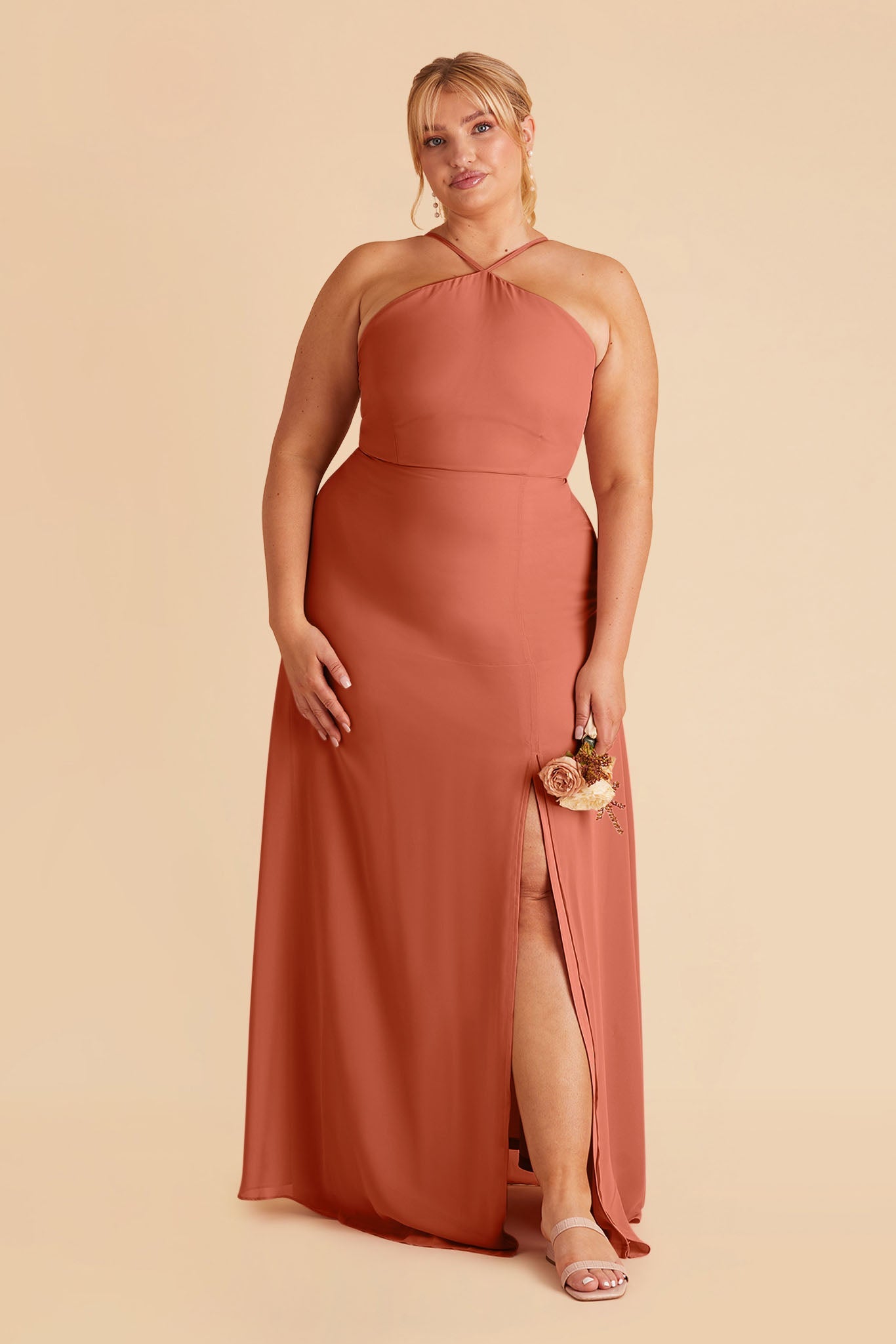 Chiffon Halter Dress with Slit & Flowy Silhouette | Juliet