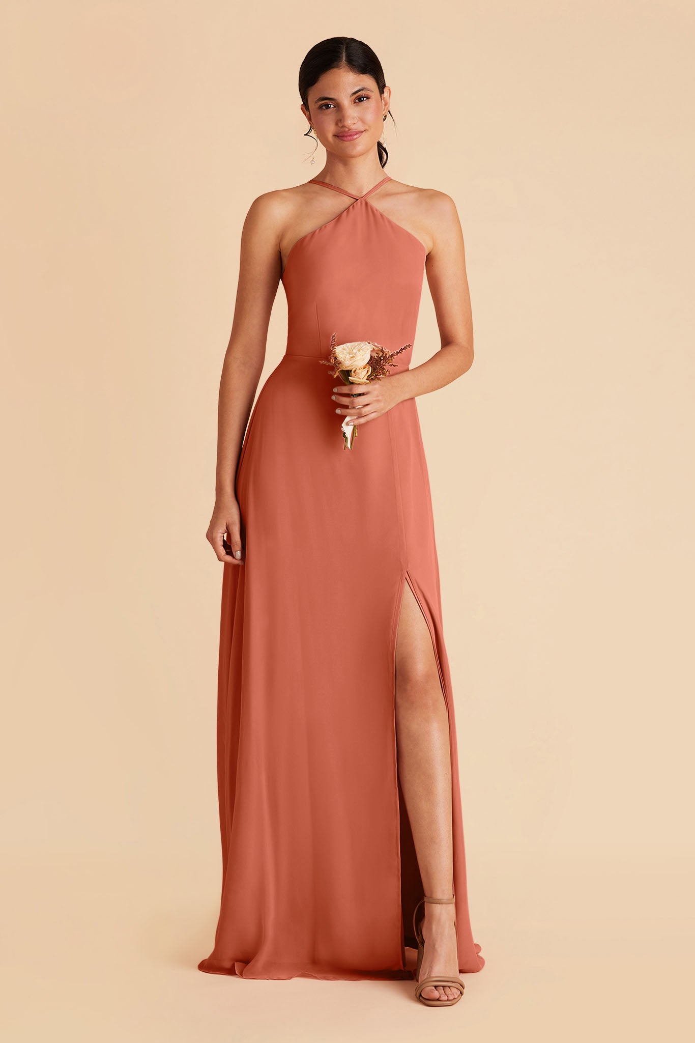 Chiffon Halter Dress with Slit & Flowy Silhouette | Juliet