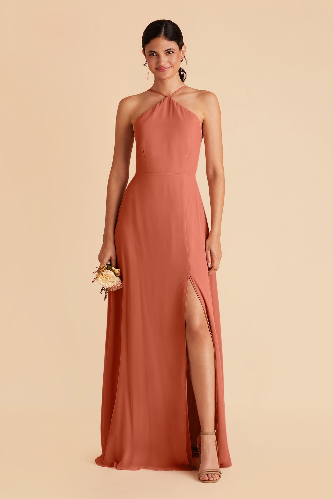 Chiffon Halter Dress with Slit & Flowy Silhouette | Juliet