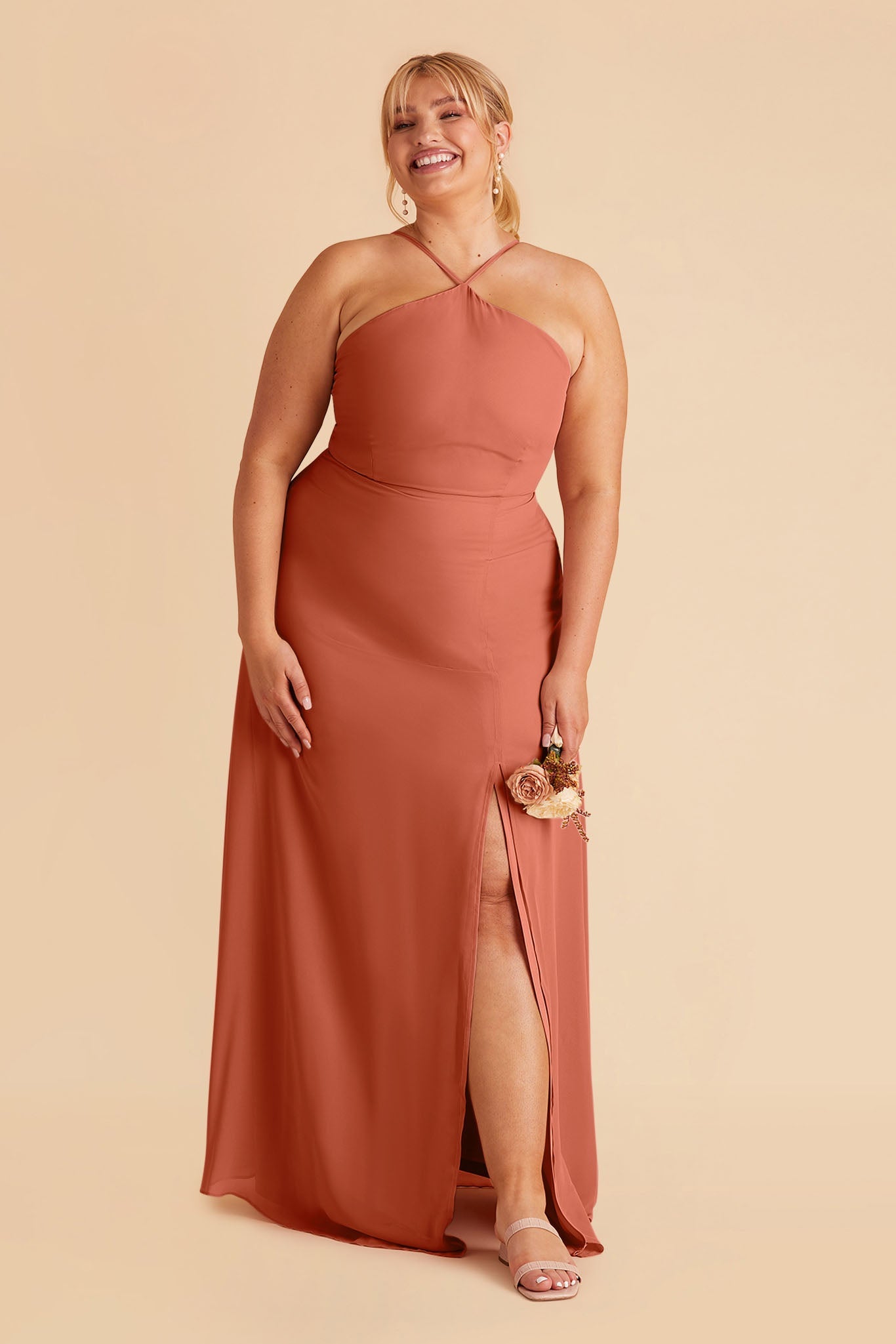 Chiffon Halter Dress with Slit & Flowy Silhouette | Juliet