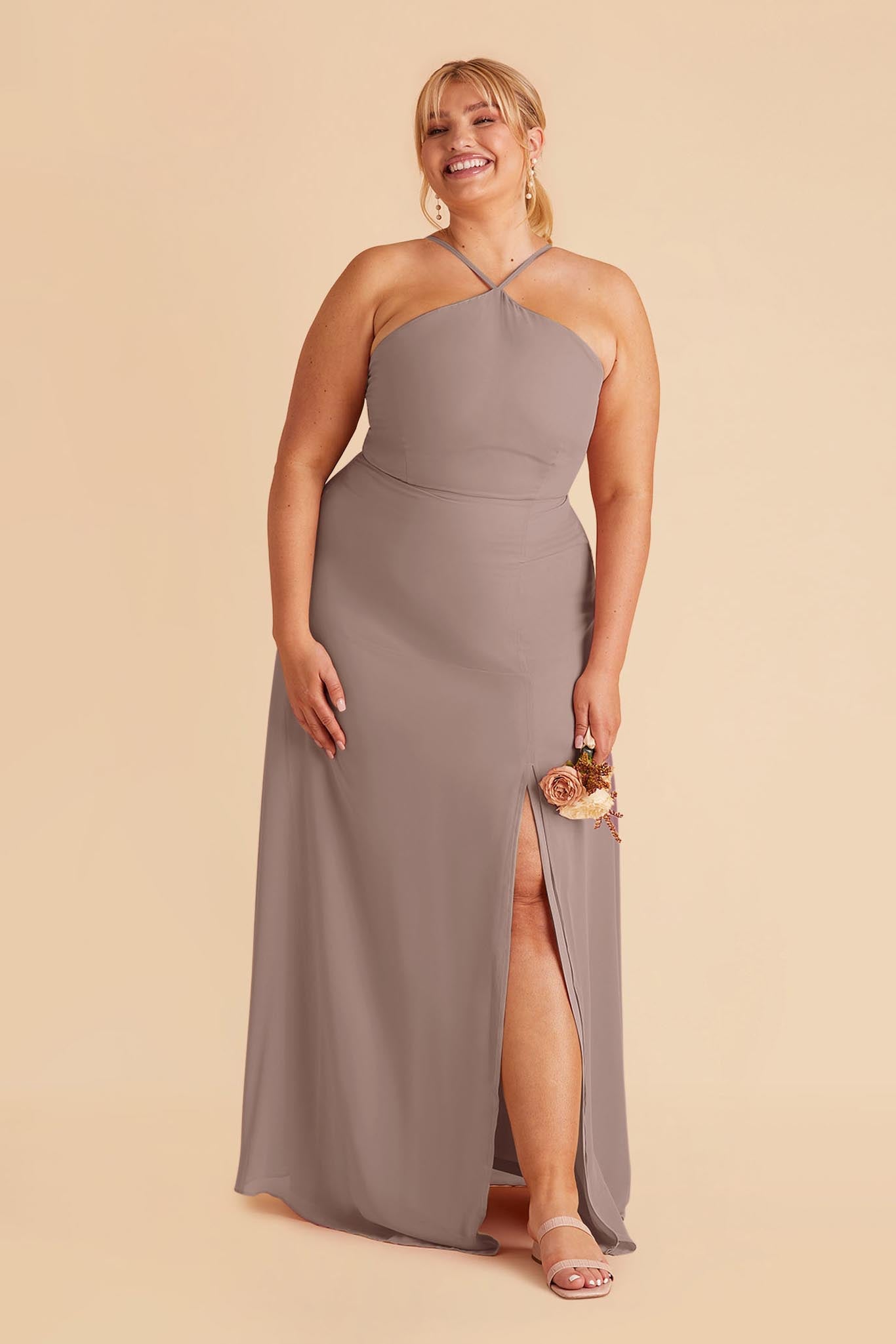 Chiffon Halter Dress with Slit & Flowy Silhouette | Juliet