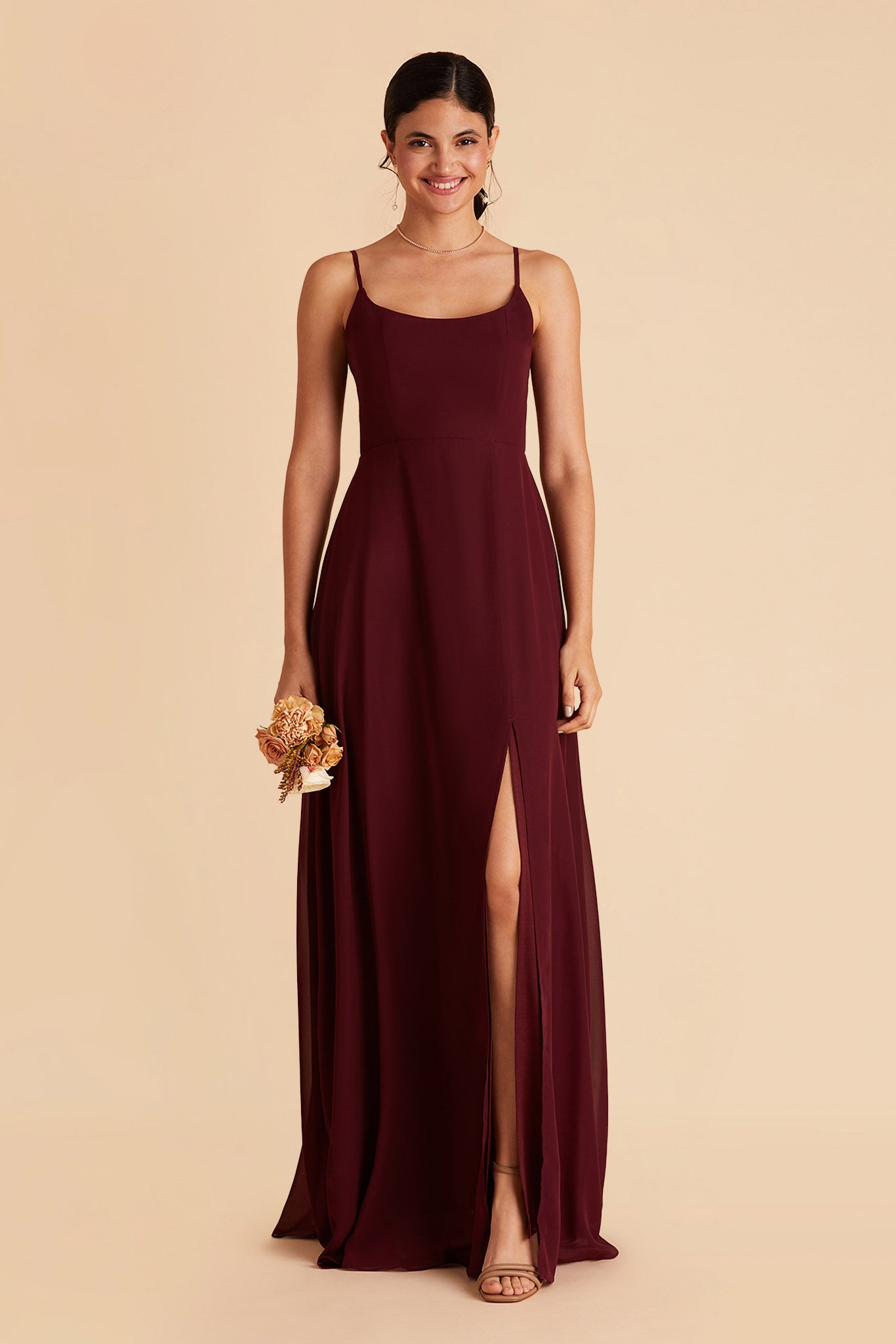 Chiffon Scoop Neck Dress in Cabernet | Amy