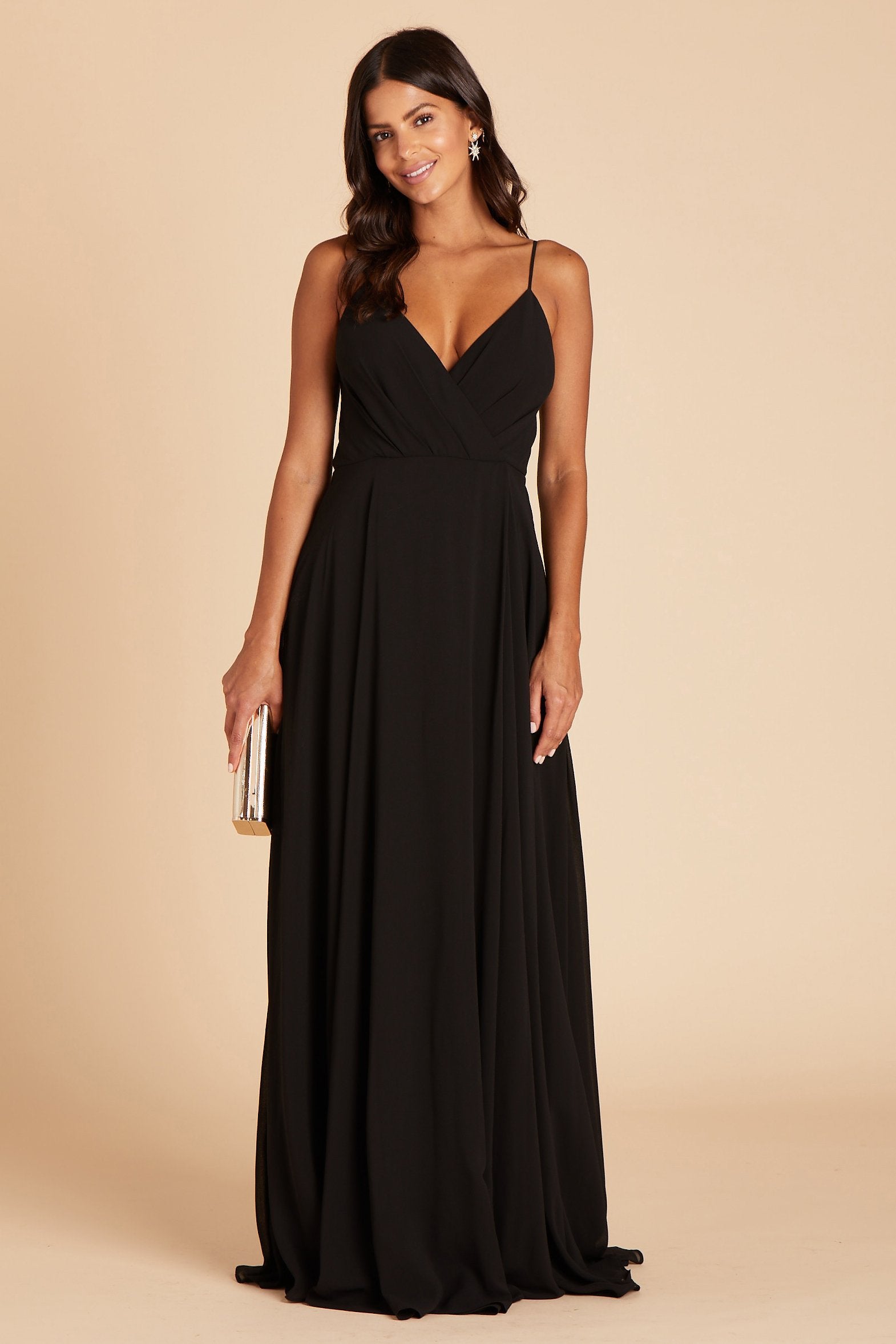 Flowy Bridesmaid Dress with Swooping Skirt - Kaia Black