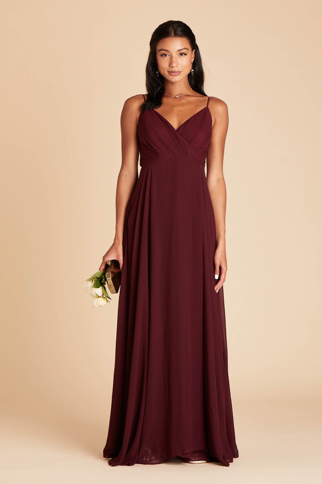Flowy Bridesmaid Dress with Swooping Skirt | Kaia Cabernet