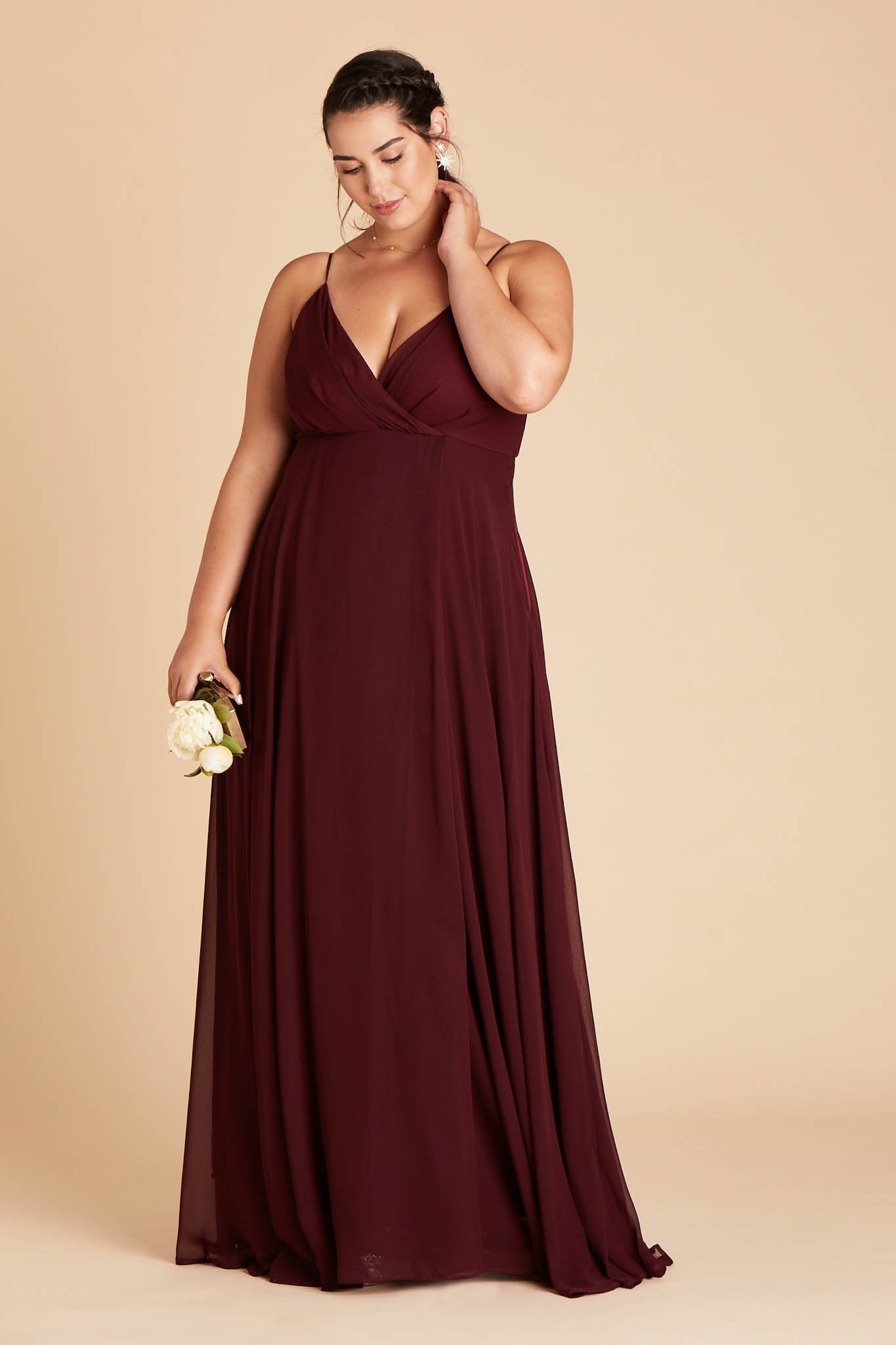 Flowy Bridesmaid Dress with Swooping Skirt | Kaia Cabernet