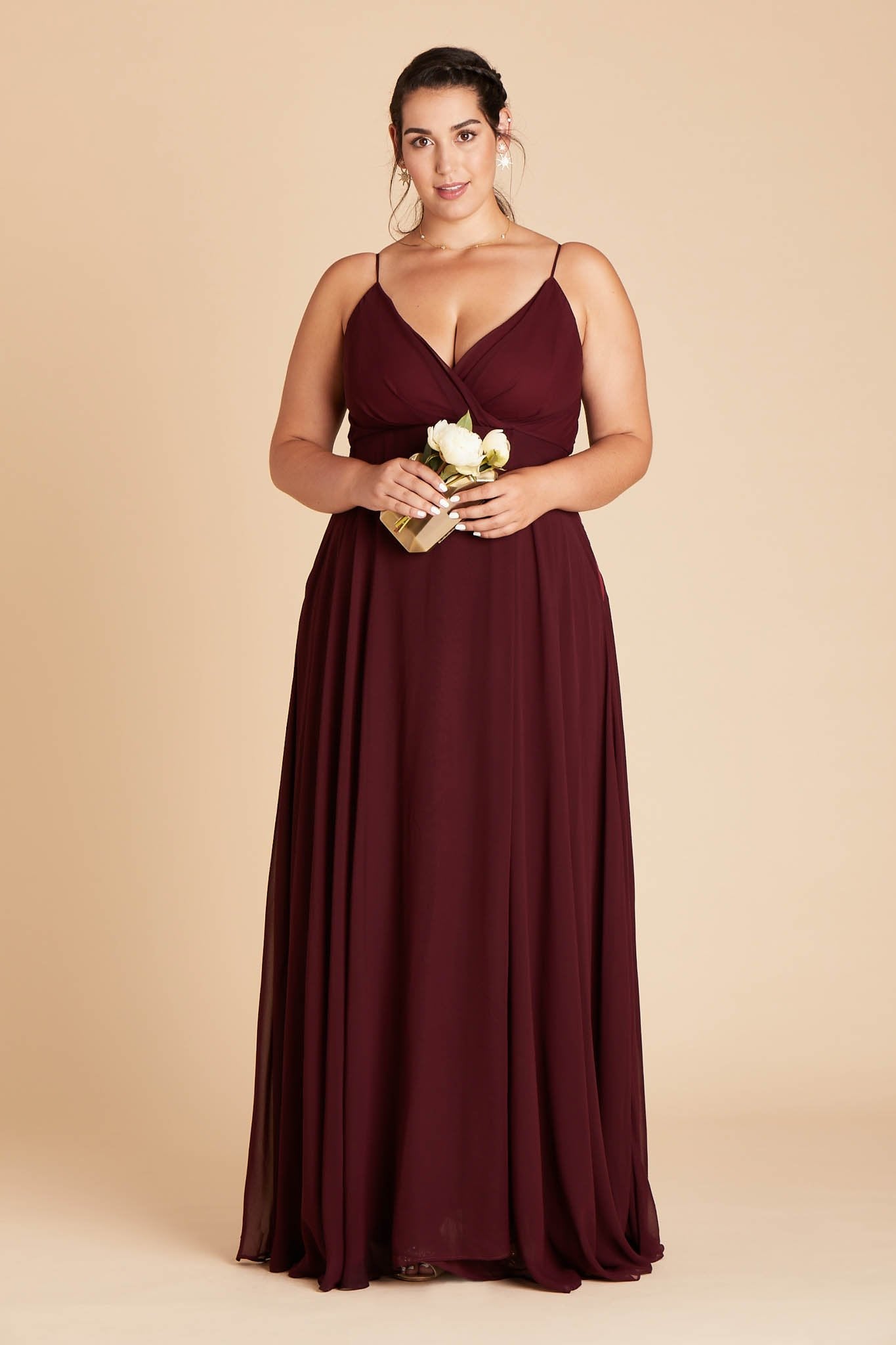Flowy Bridesmaid Dress with Swooping Skirt | Kaia Cabernet