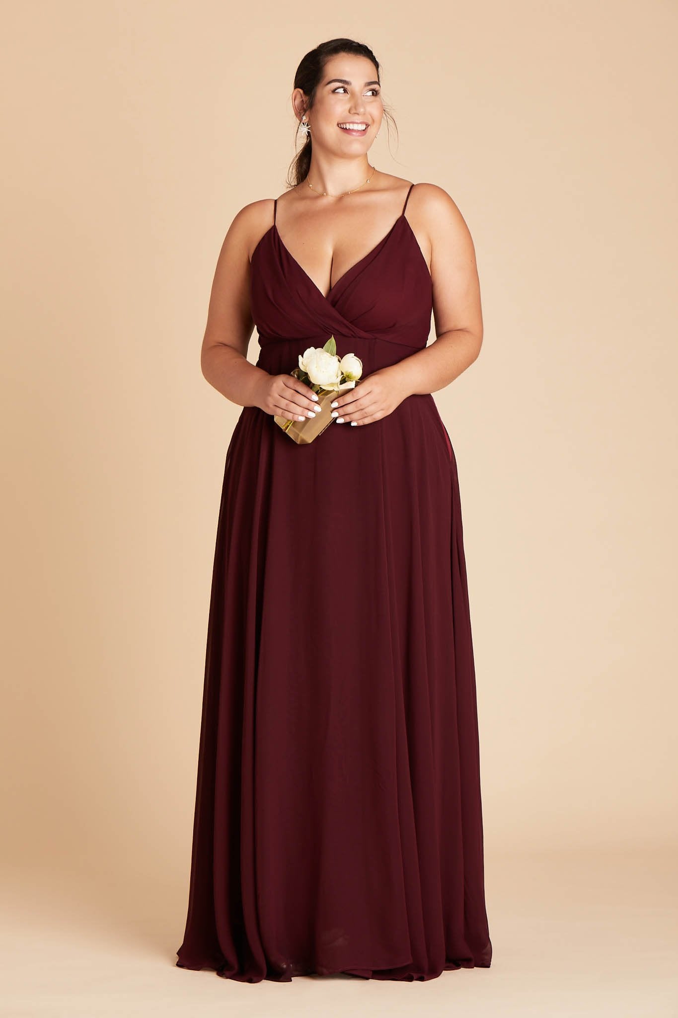 Flowy Bridesmaid Dress with Swooping Skirt | Kaia Cabernet