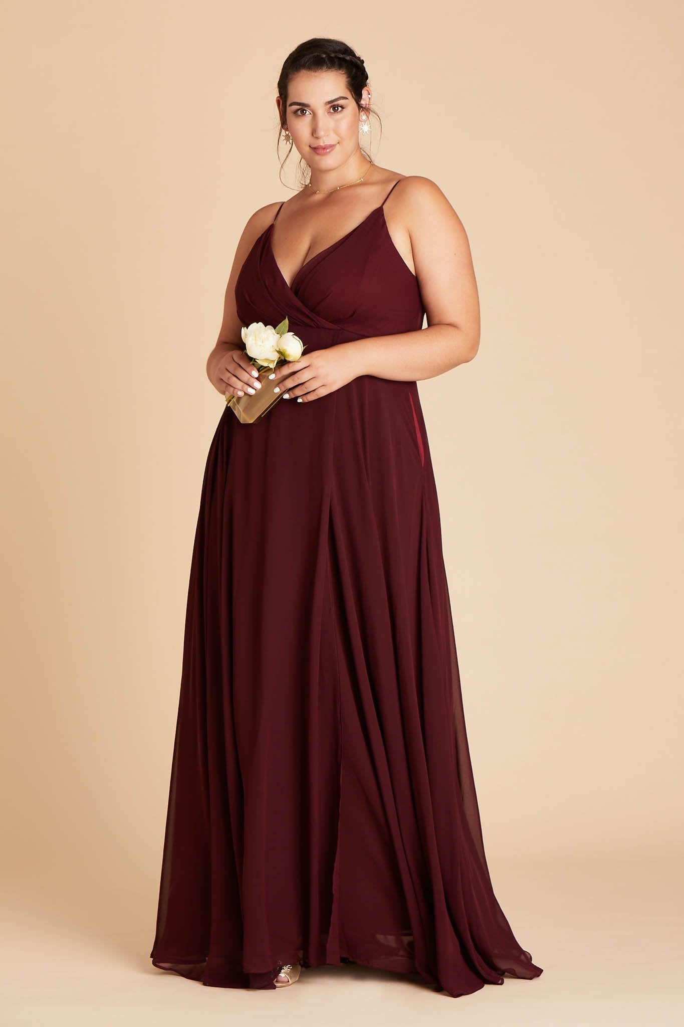 Flowy Bridesmaid Dress with Swooping Skirt | Kaia Cabernet