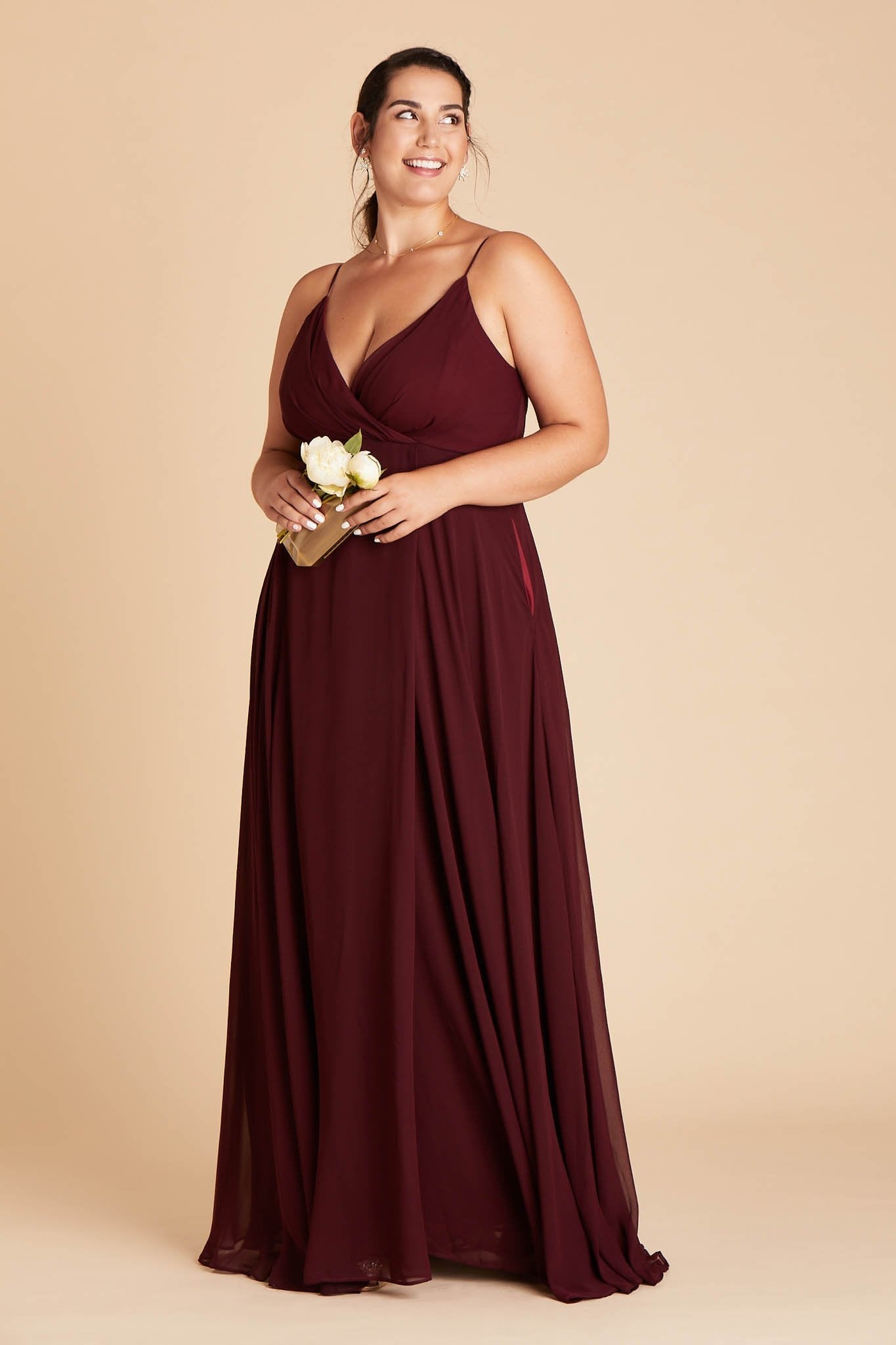 Flowy Bridesmaid Dress with Swooping Skirt | Kaia Cabernet