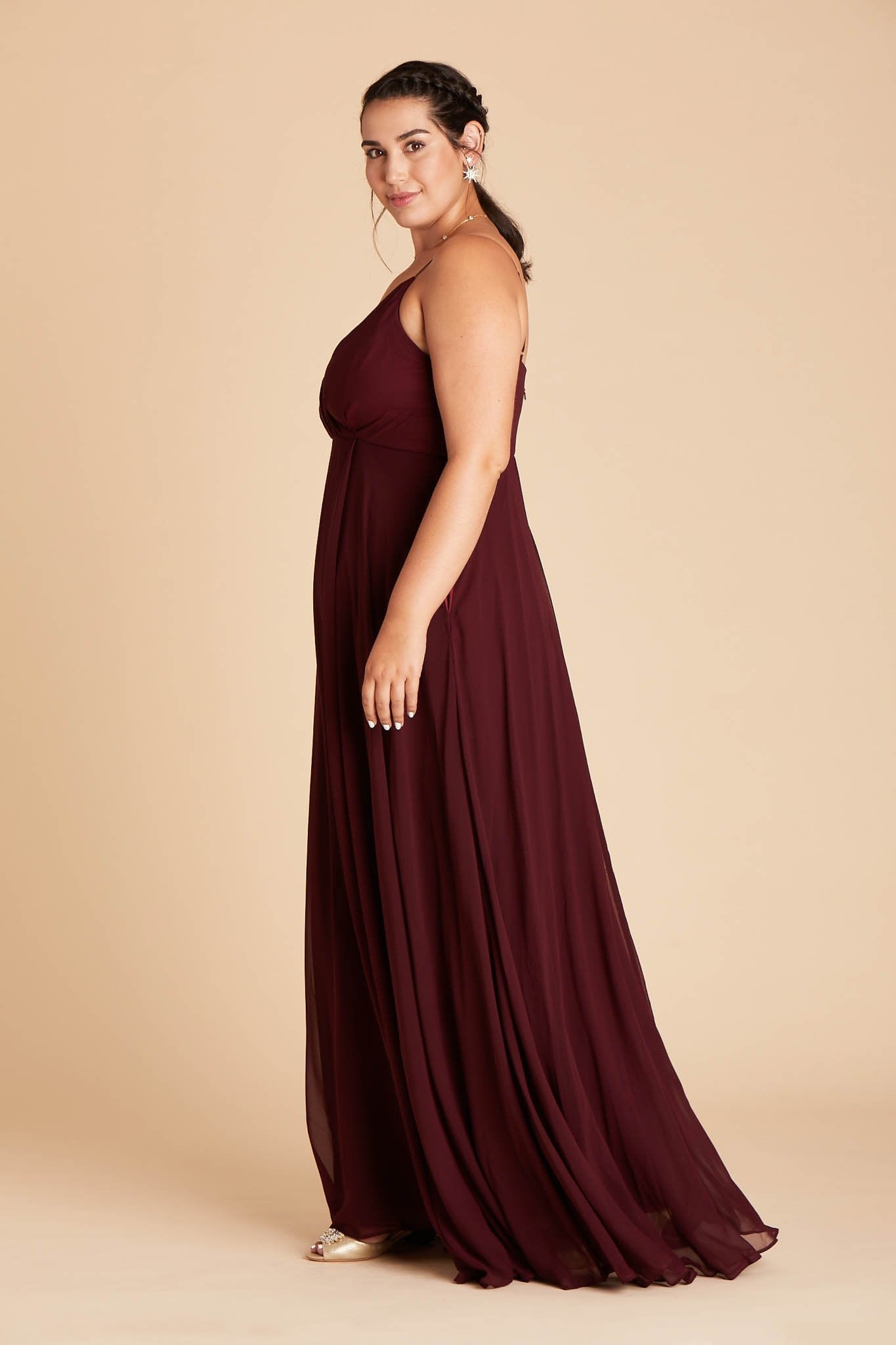 Flowy Bridesmaid Dress with Swooping Skirt | Kaia Cabernet