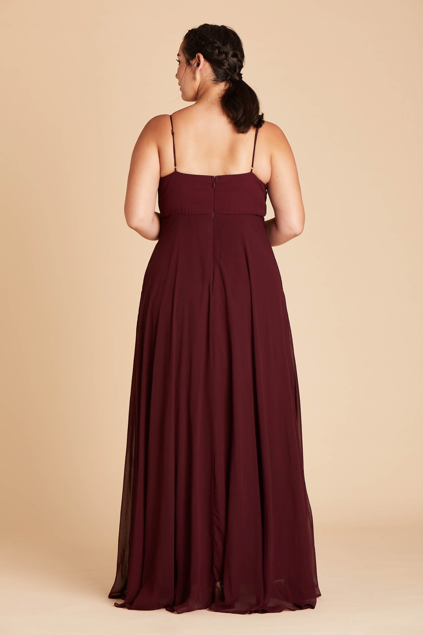 Flowy Bridesmaid Dress with Swooping Skirt | Kaia Cabernet