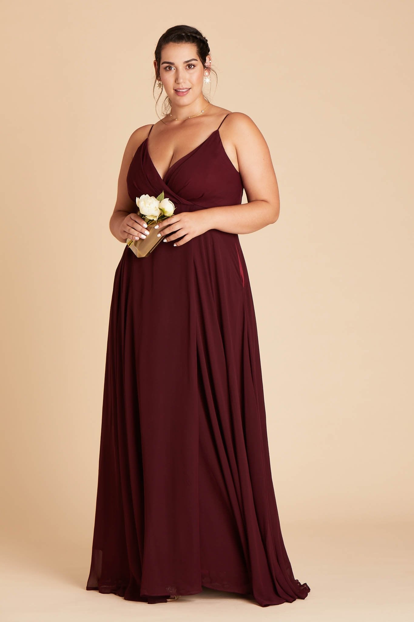 Flowy Bridesmaid Dress with Swooping Skirt | Kaia Cabernet