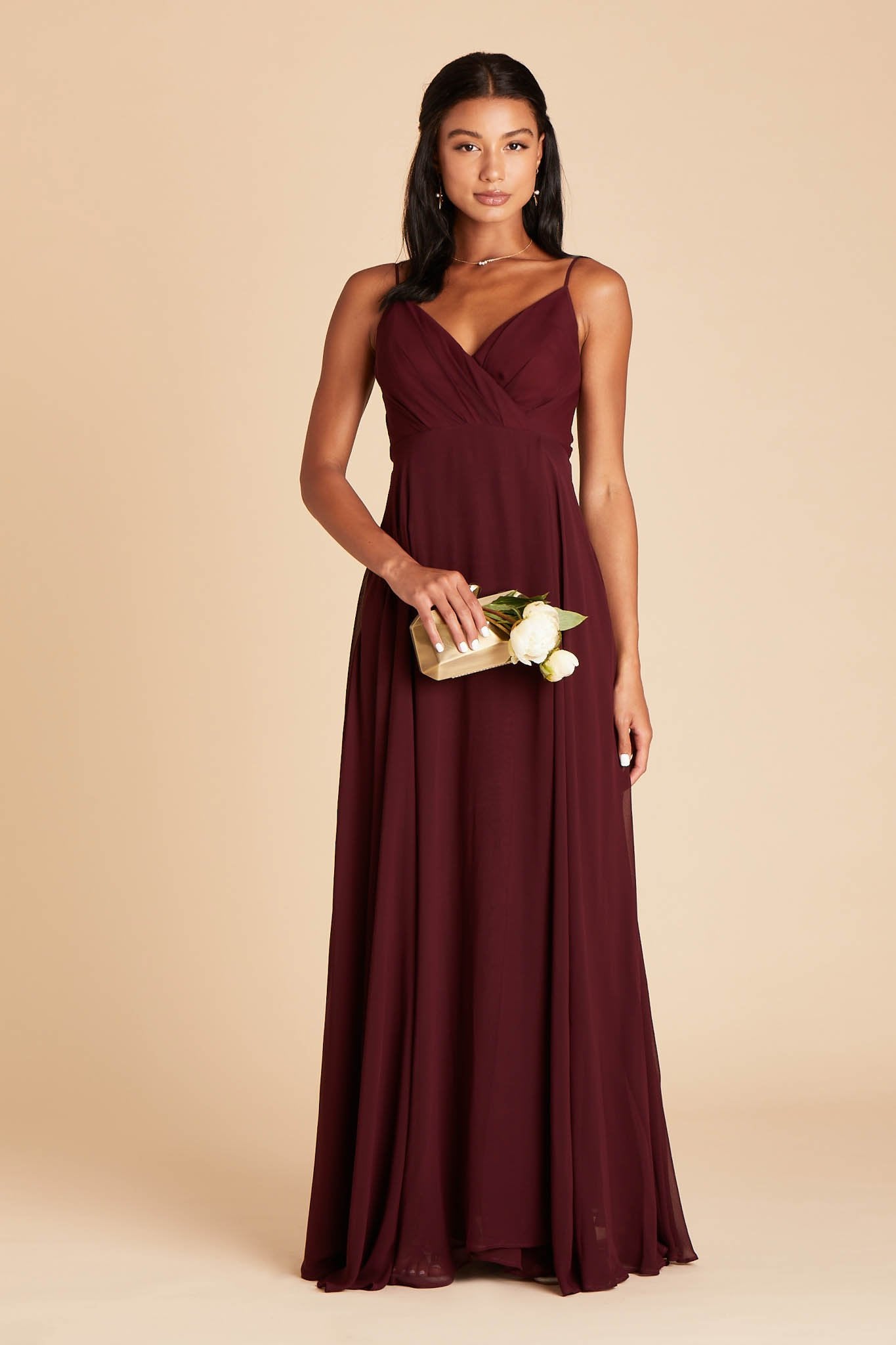 Flowy Bridesmaid Dress with Swooping Skirt | Kaia Cabernet