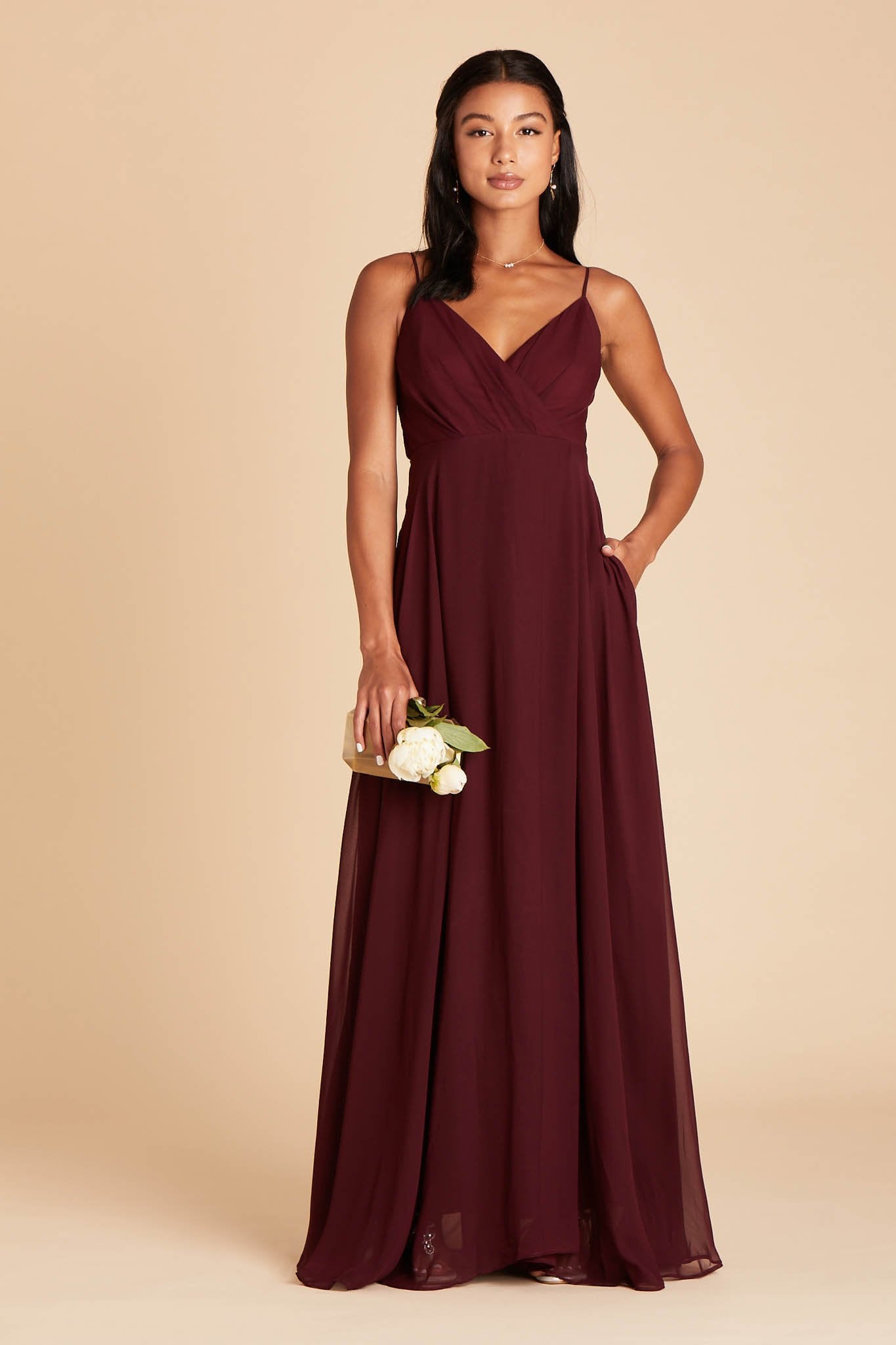Flowy Bridesmaid Dress with Swooping Skirt | Kaia Cabernet