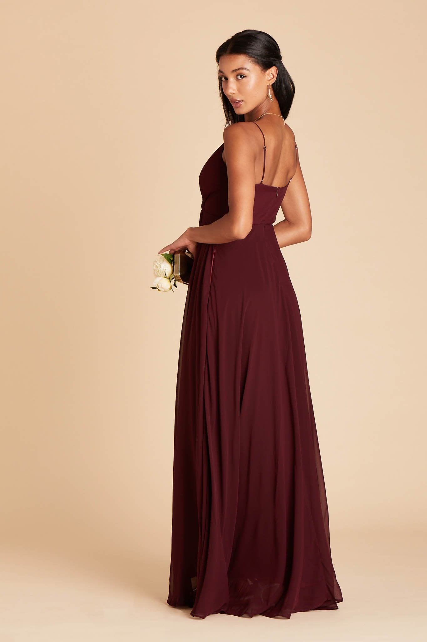 Flowy Bridesmaid Dress with Swooping Skirt | Kaia Cabernet