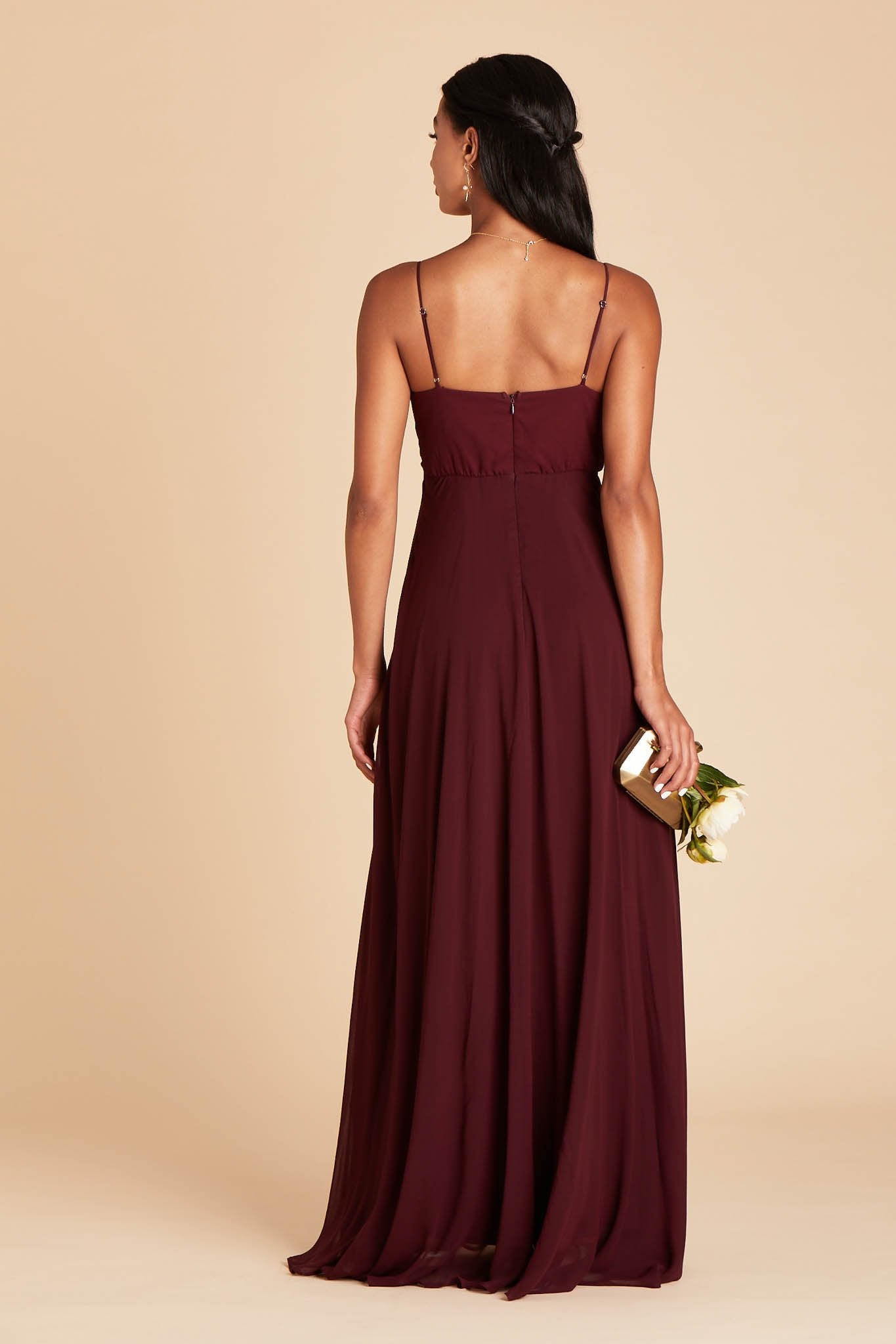 Flowy Bridesmaid Dress with Swooping Skirt | Kaia Cabernet