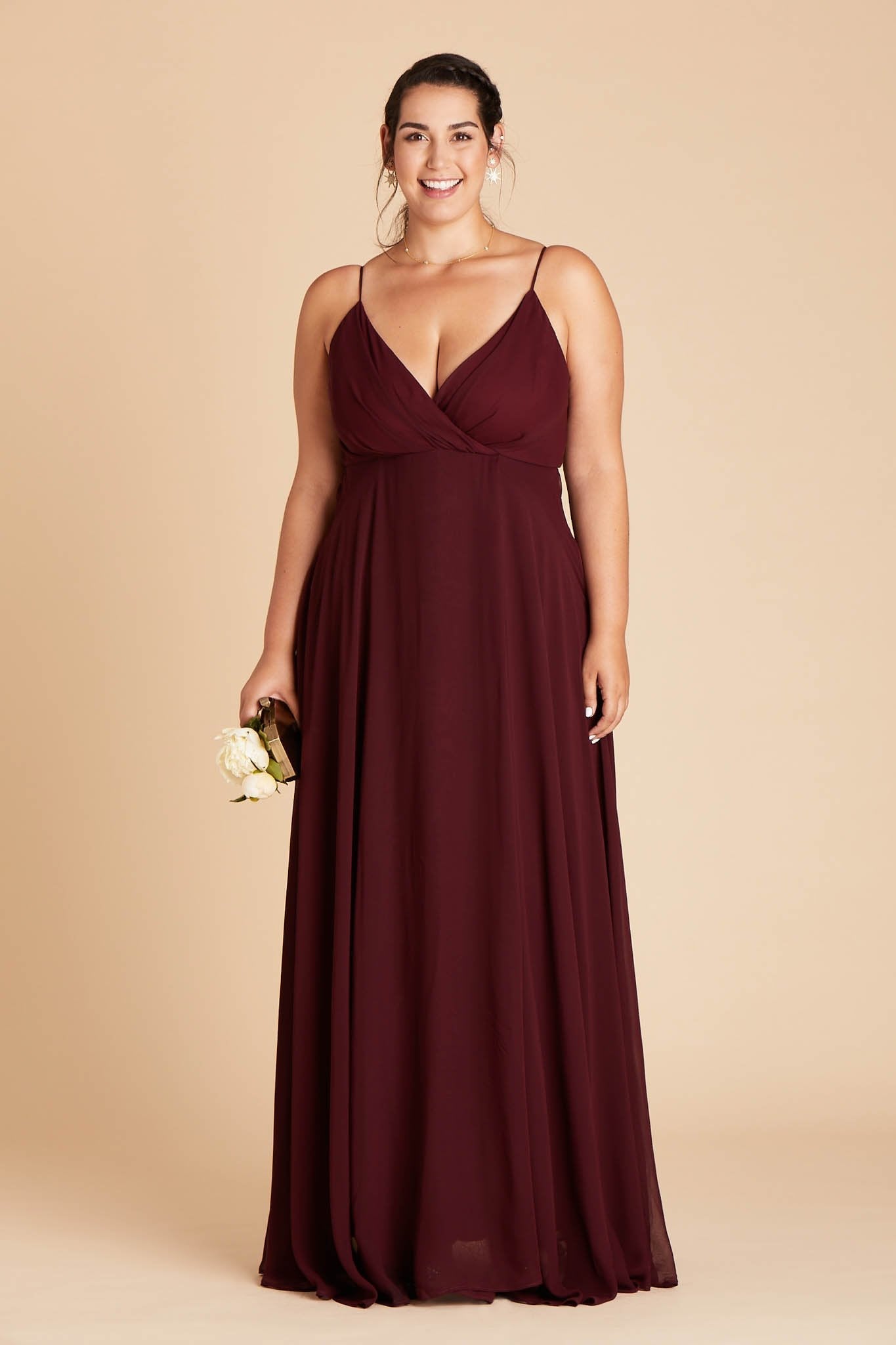 Flowy Bridesmaid Dress with Swooping Skirt | Kaia Cabernet