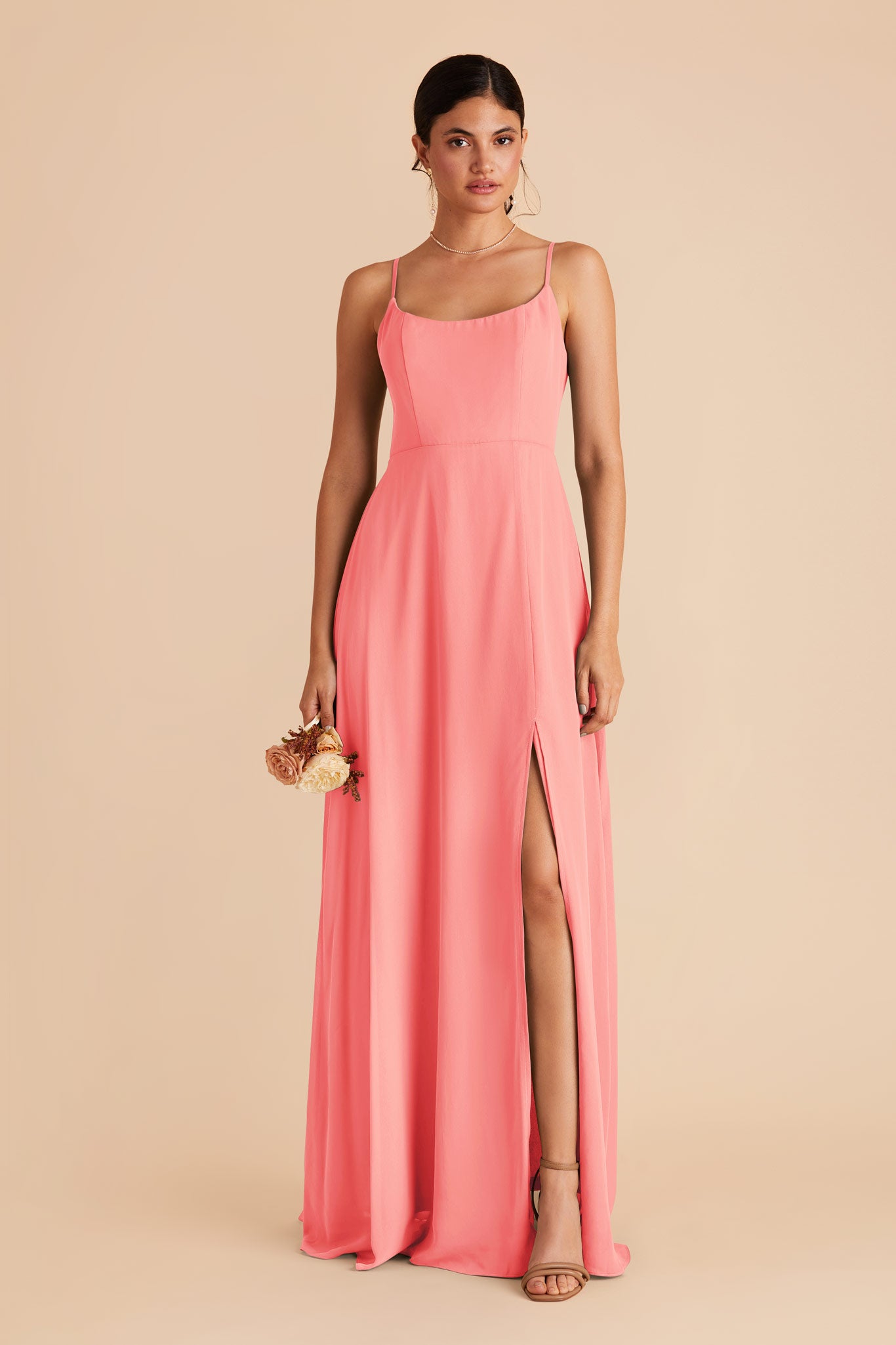 Chiffon Scoop Dress in Coral Pink | Amy