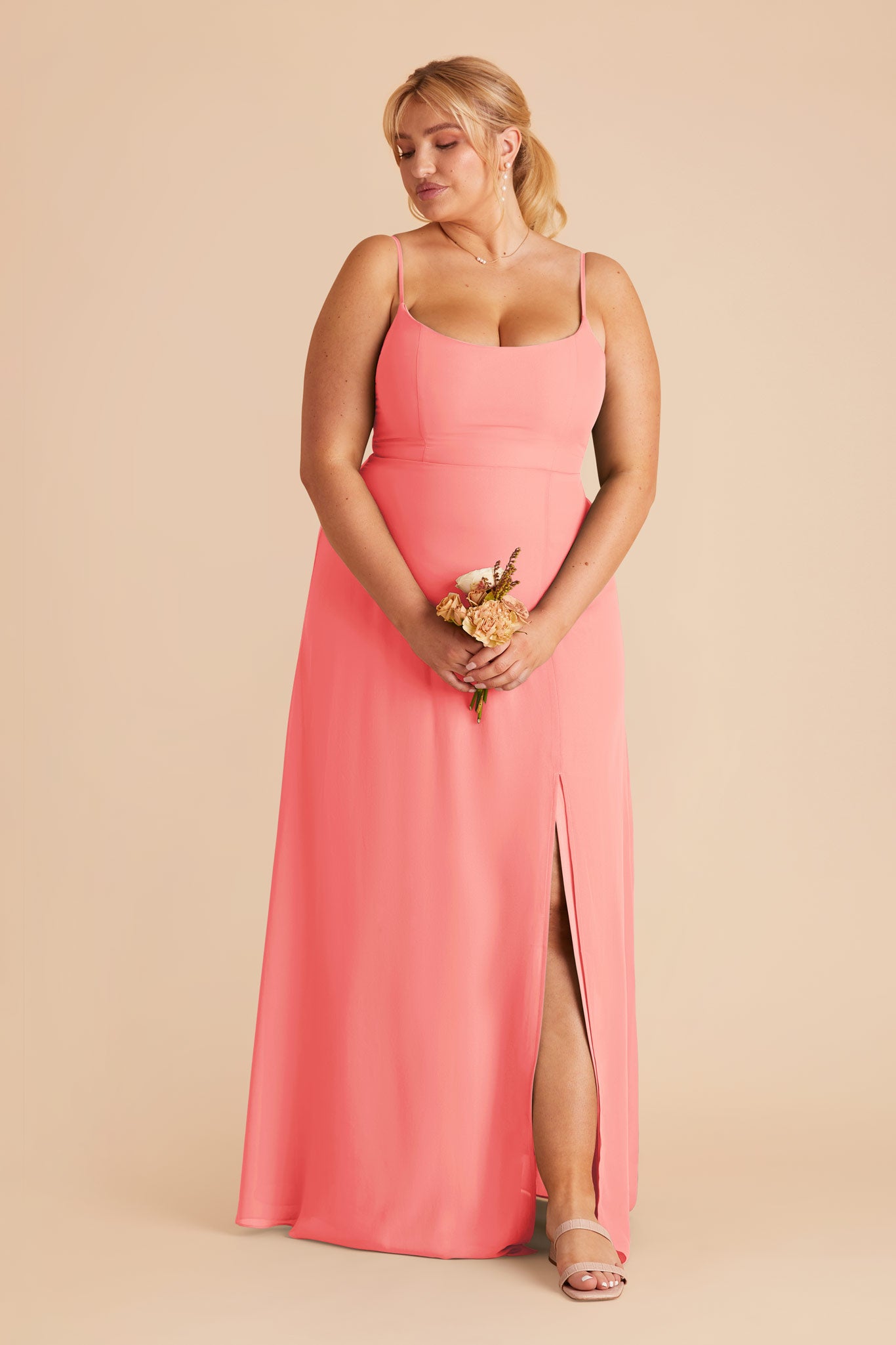 Chiffon Scoop Dress in Coral Pink | Amy