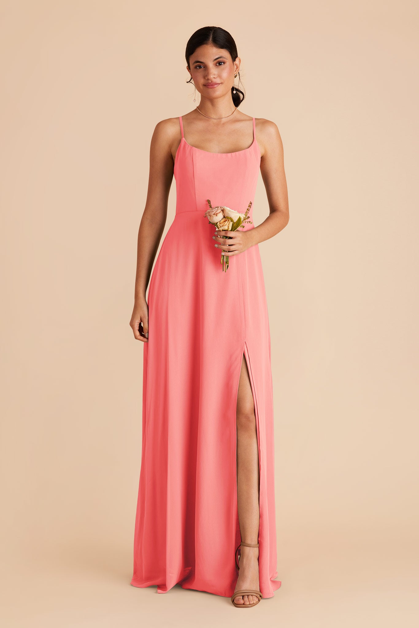 Chiffon Scoop Dress in Coral Pink | Amy