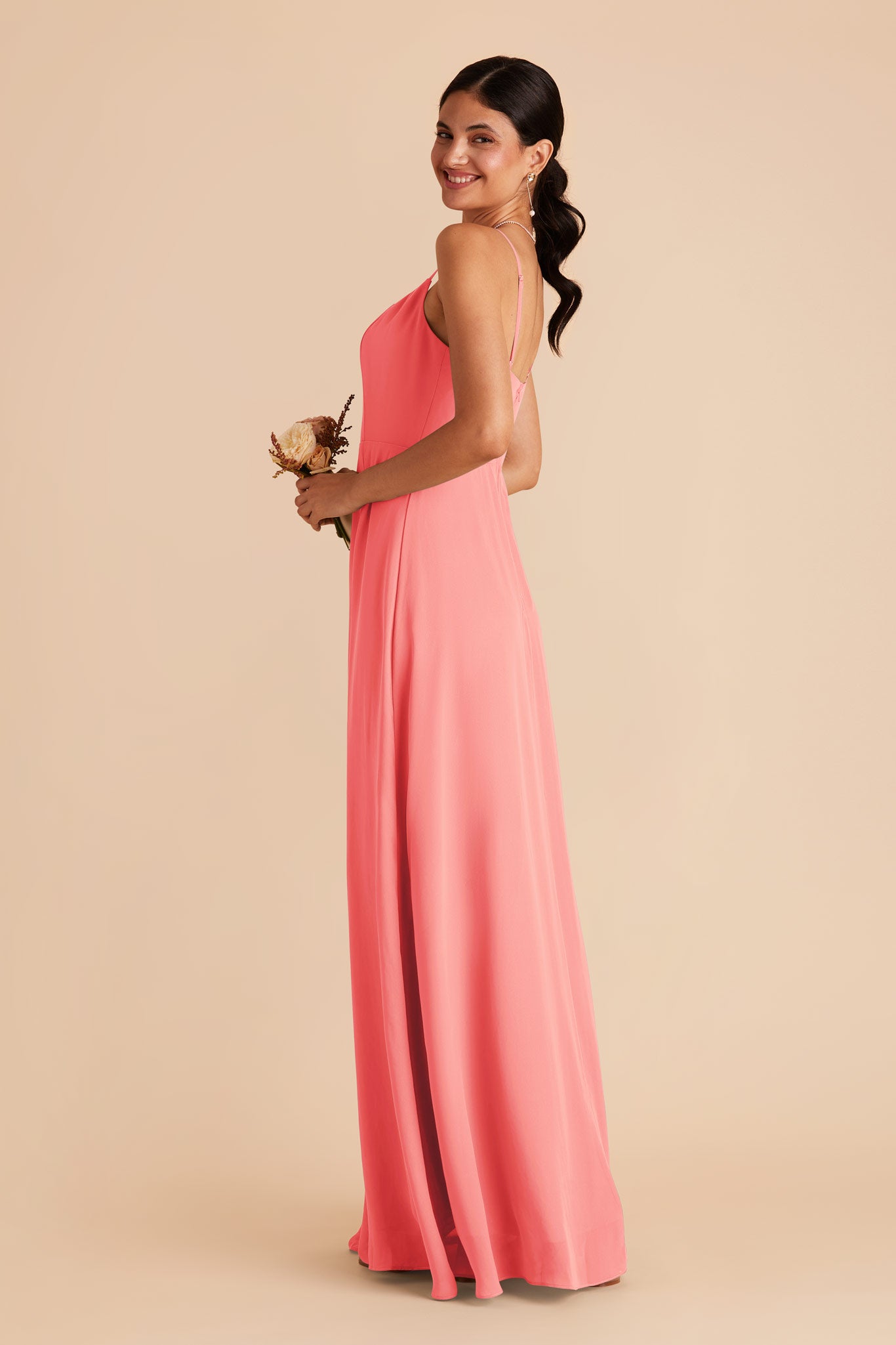 Chiffon Scoop Dress in Coral Pink | Amy
