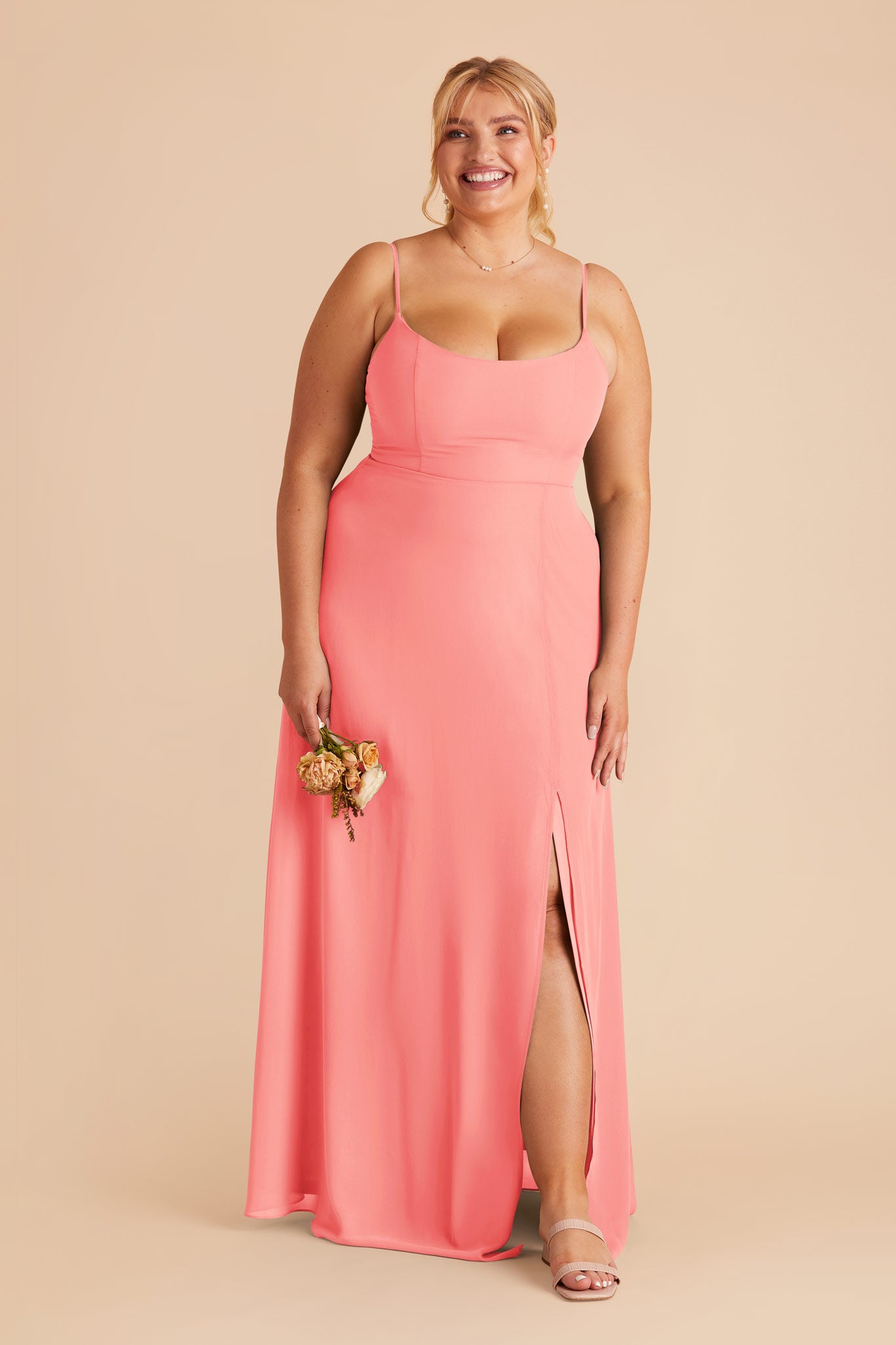 Chiffon Scoop Dress in Coral Pink | Amy