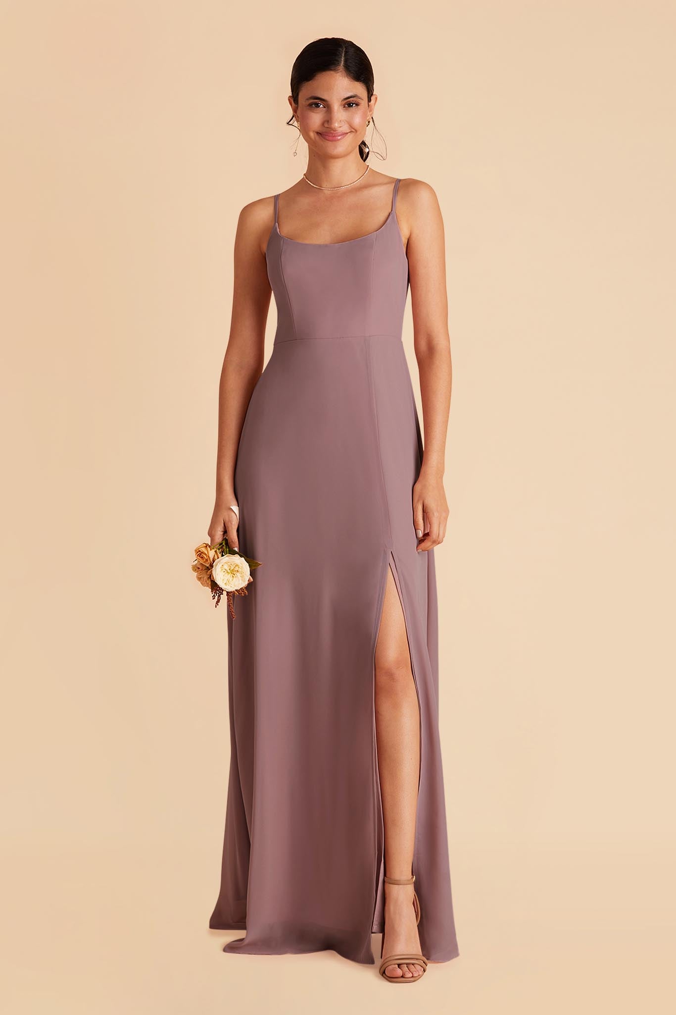 Chiffon Scoop Dress in Dark Mauve | Amy