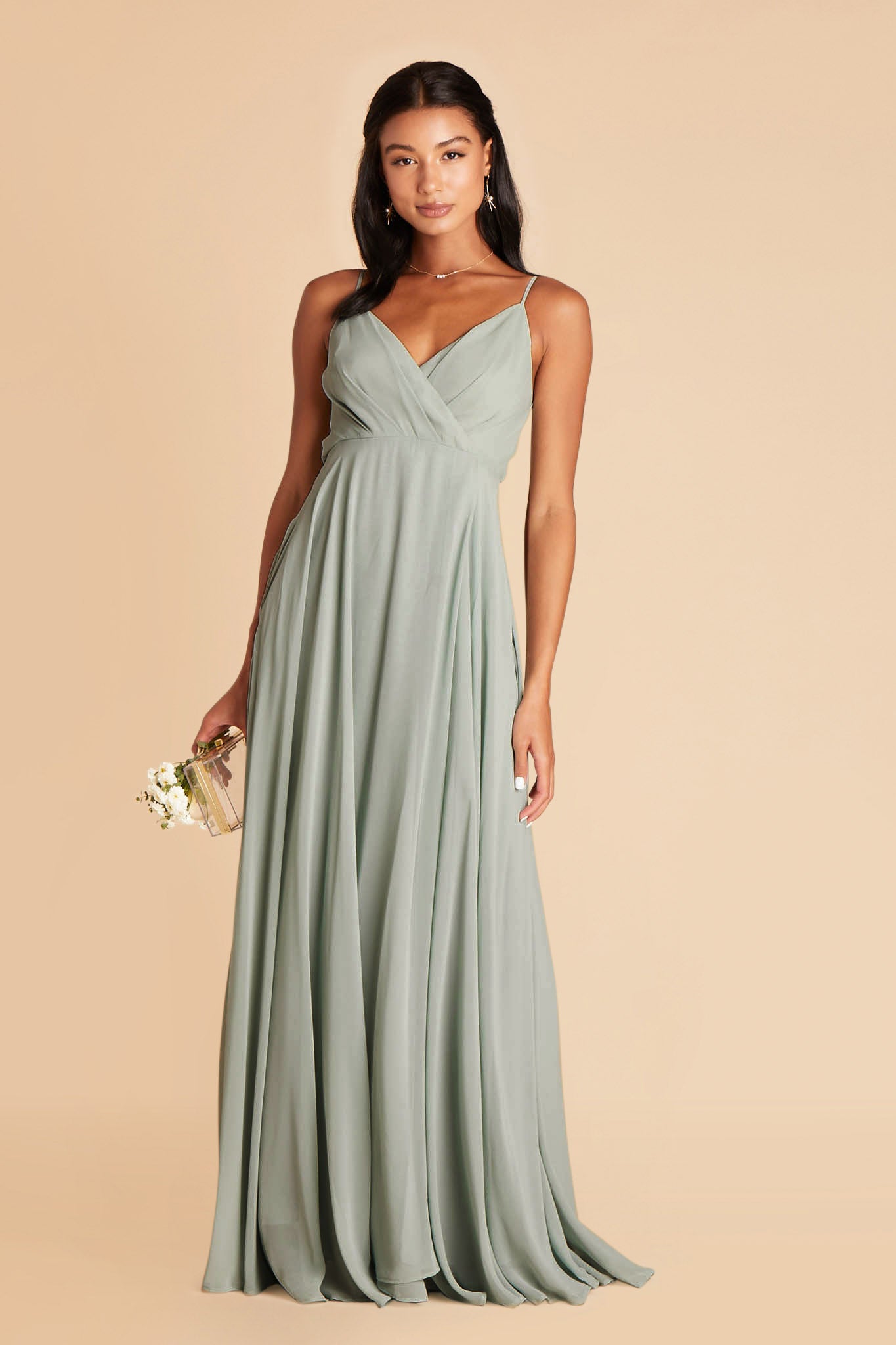 Flowy Sage Bridesmaid Dress with Swooping Skirt | Kaia Dress