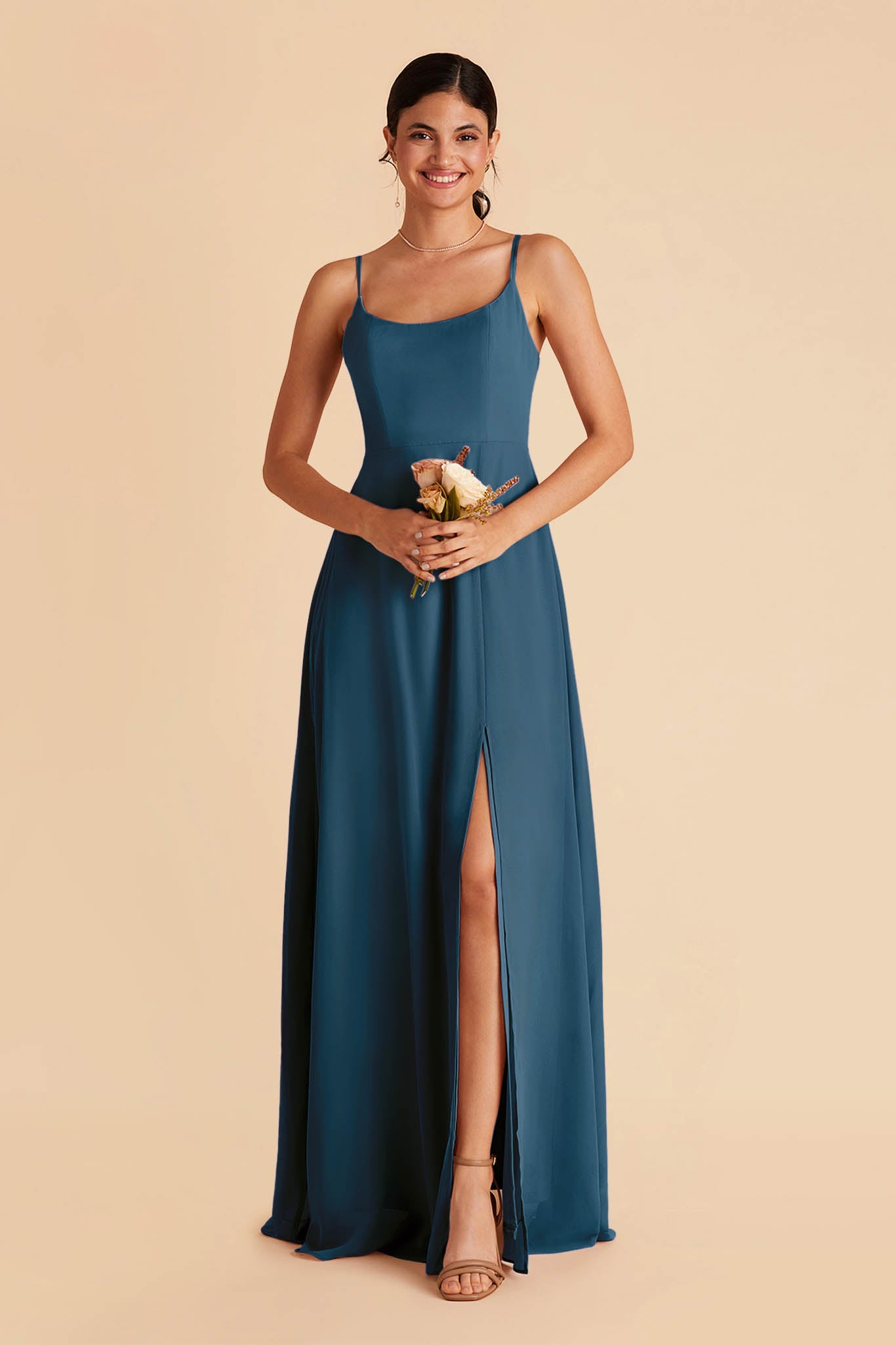 Chiffon Scoop Dress in Dark Teal | Amy