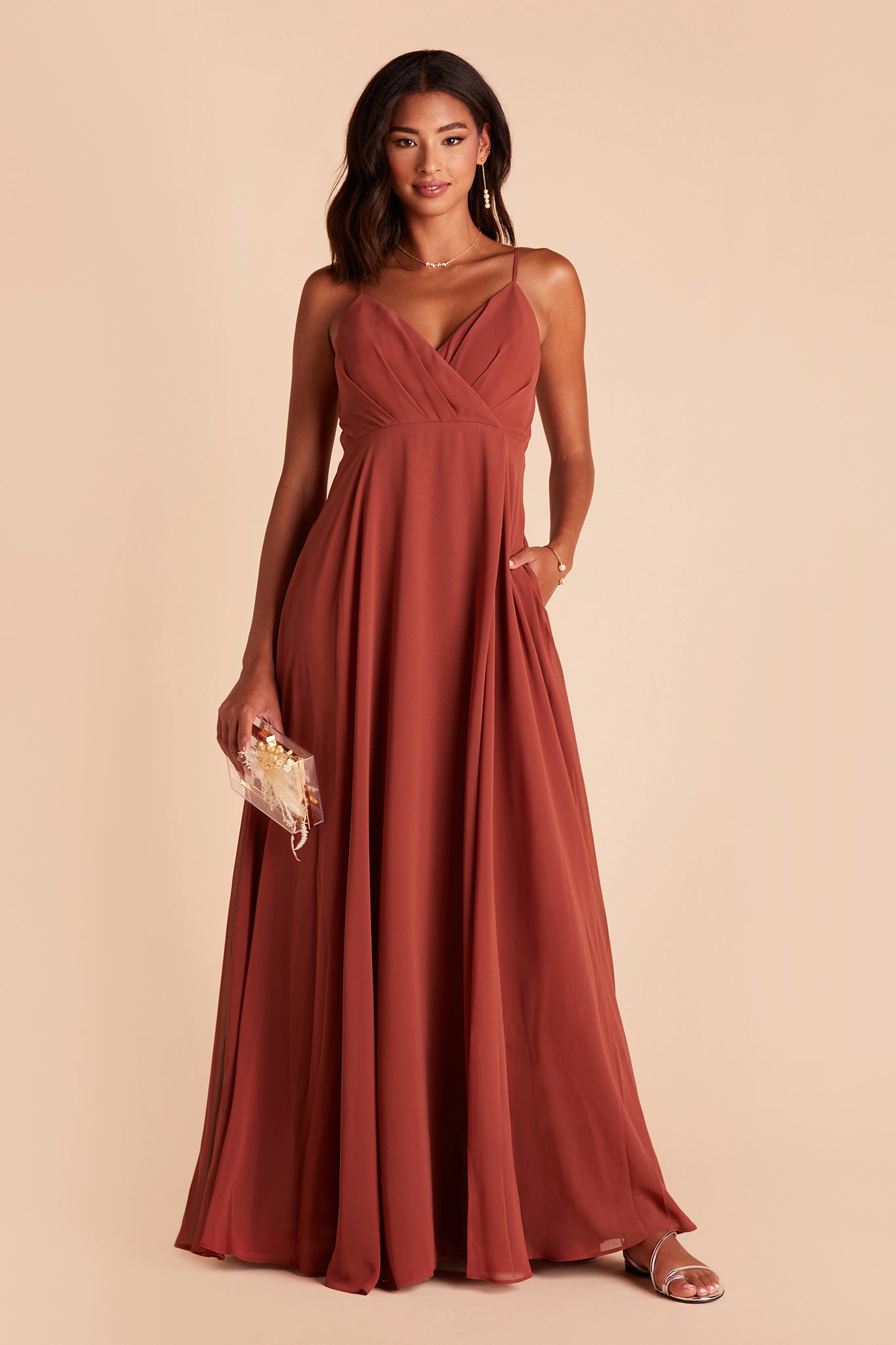 Flowy Bridesmaid Dress with Swooping Skirt | Kaia Dress - Spice