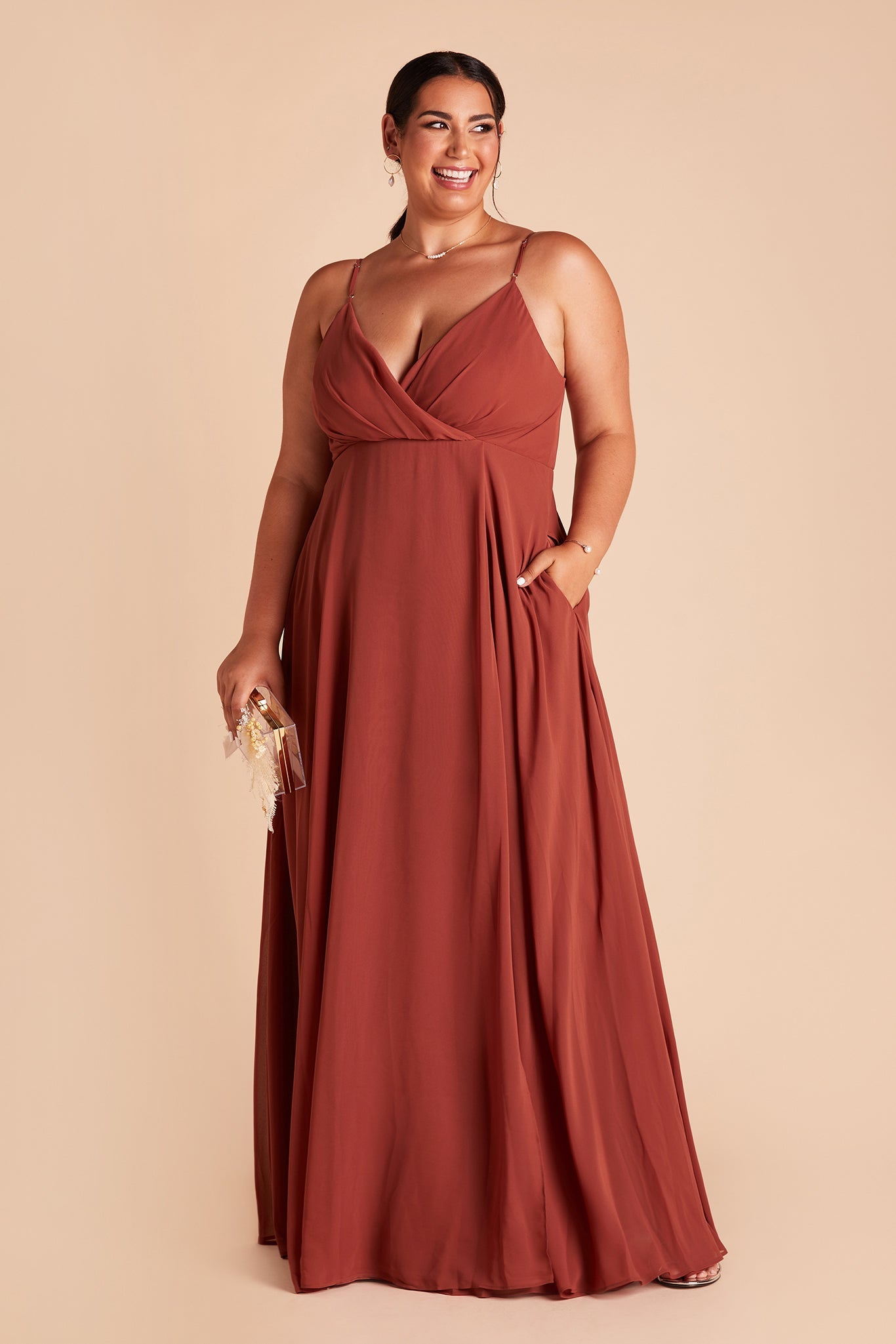 Flowy Bridesmaid Dress with Swooping Skirt | Kaia Dress - Spice