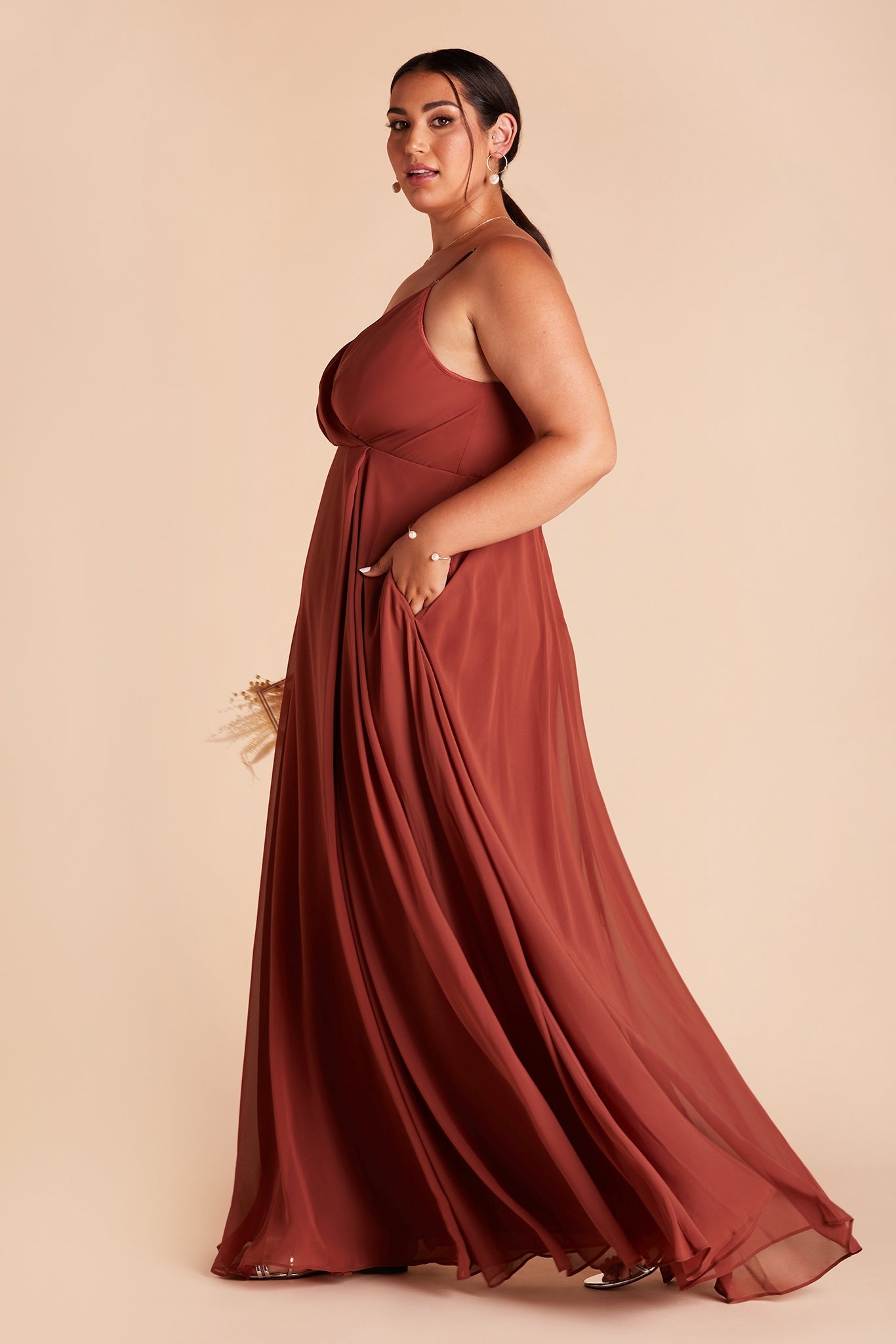 Flowy Bridesmaid Dress with Swooping Skirt | Kaia Dress - Spice