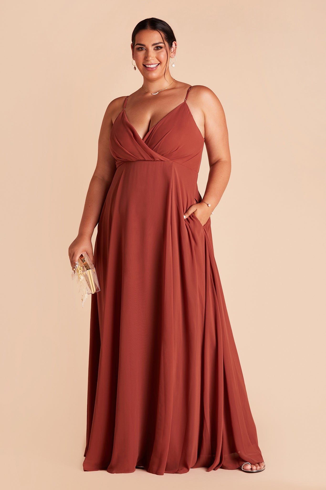 Flowy Bridesmaid Dress with Swooping Skirt | Kaia Dress - Spice
