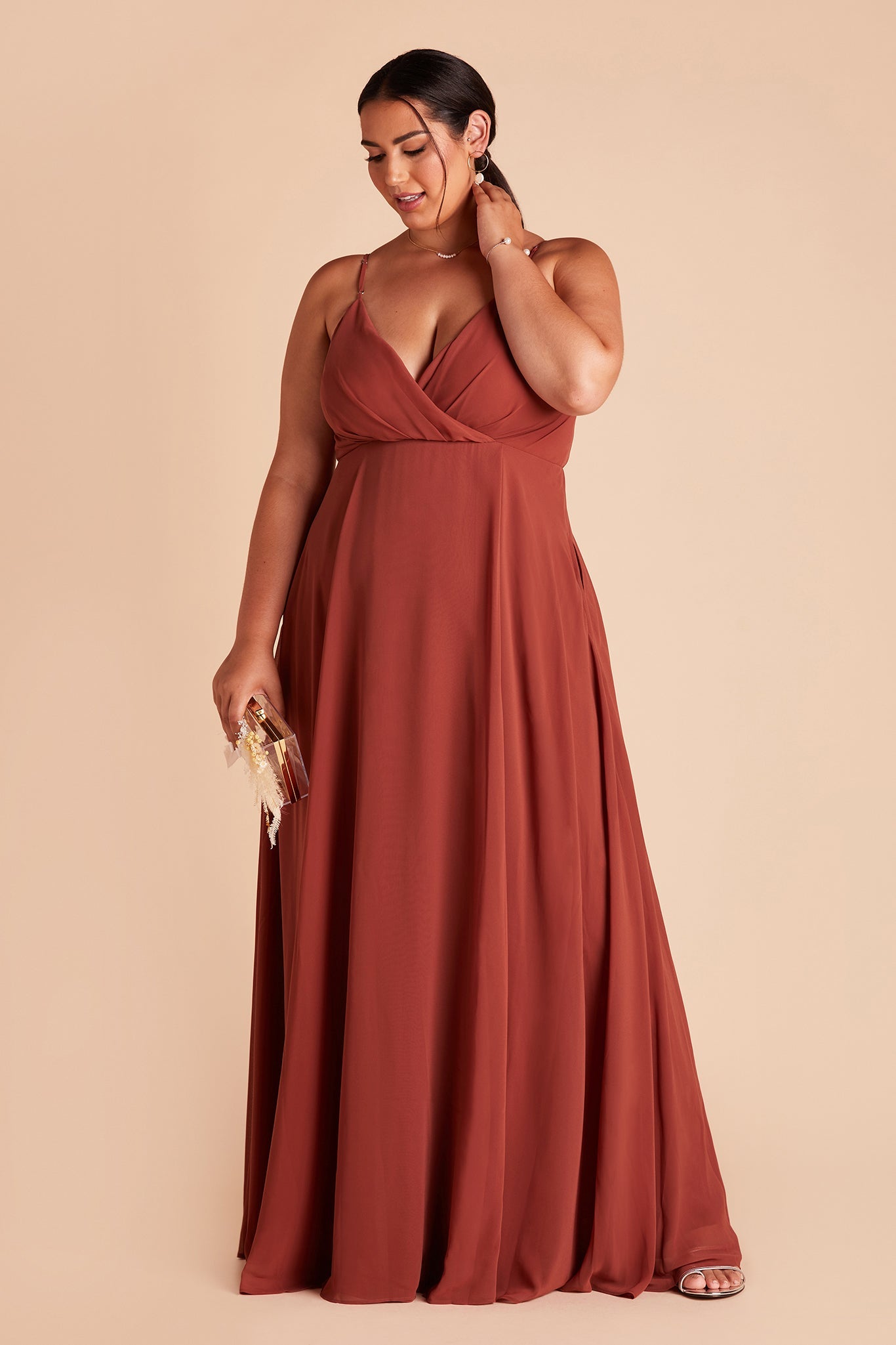 Flowy Bridesmaid Dress with Swooping Skirt | Kaia Dress - Spice