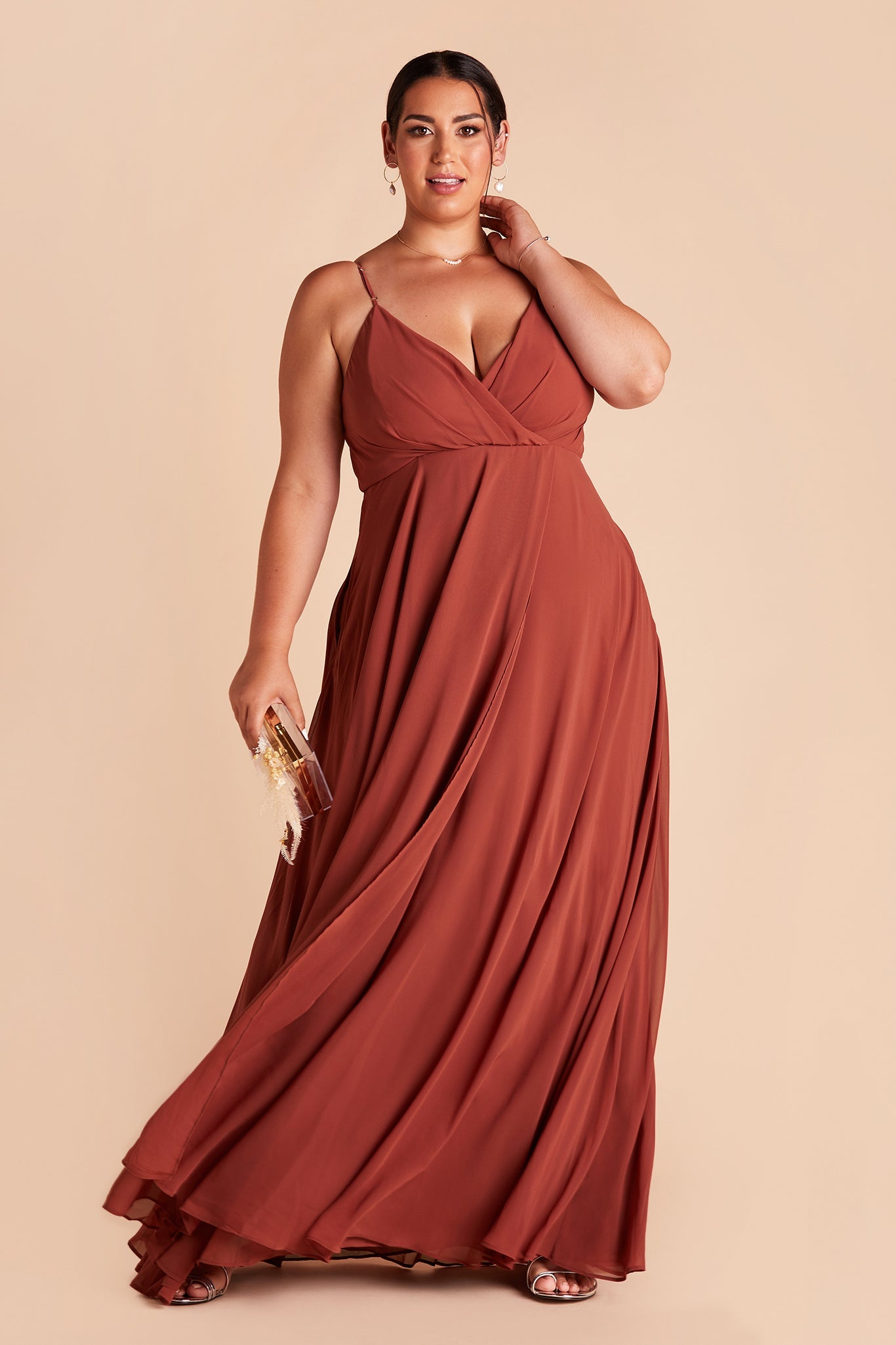 Flowy Bridesmaid Dress with Swooping Skirt | Kaia Dress - Spice