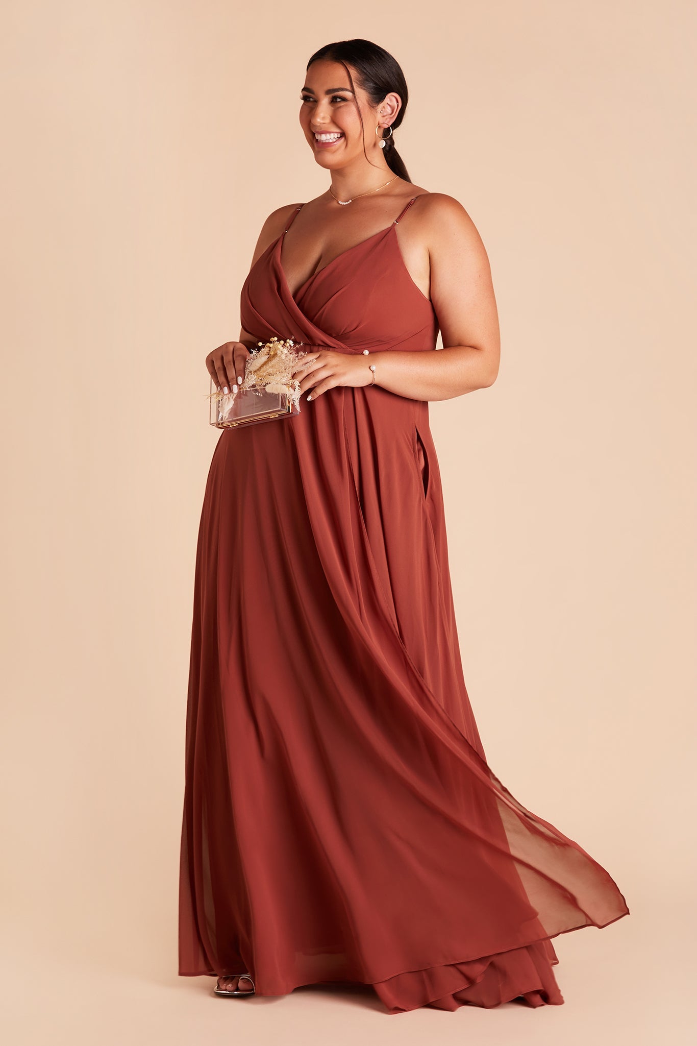 Flowy Bridesmaid Dress with Swooping Skirt | Kaia Dress - Spice