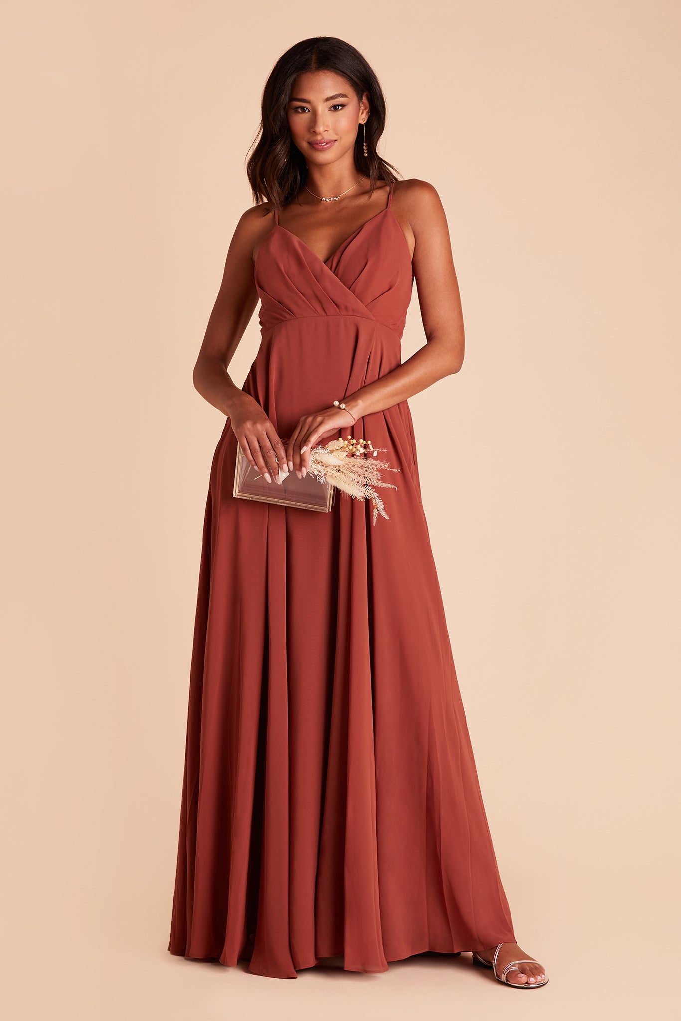 Flowy Bridesmaid Dress with Swooping Skirt | Kaia Dress - Spice