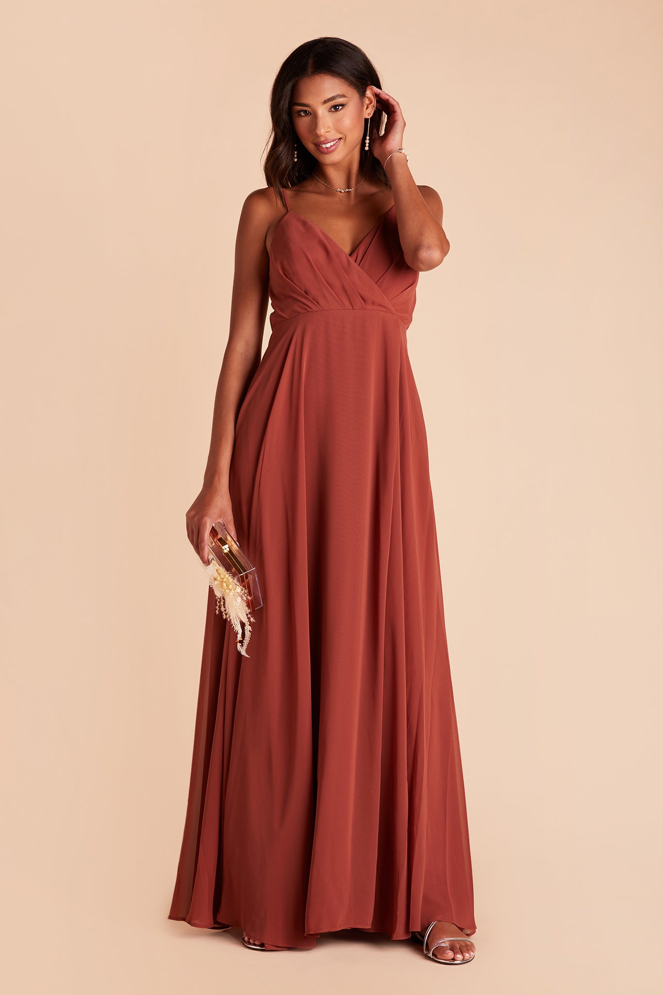 Flowy Bridesmaid Dress with Swooping Skirt | Kaia Dress - Spice