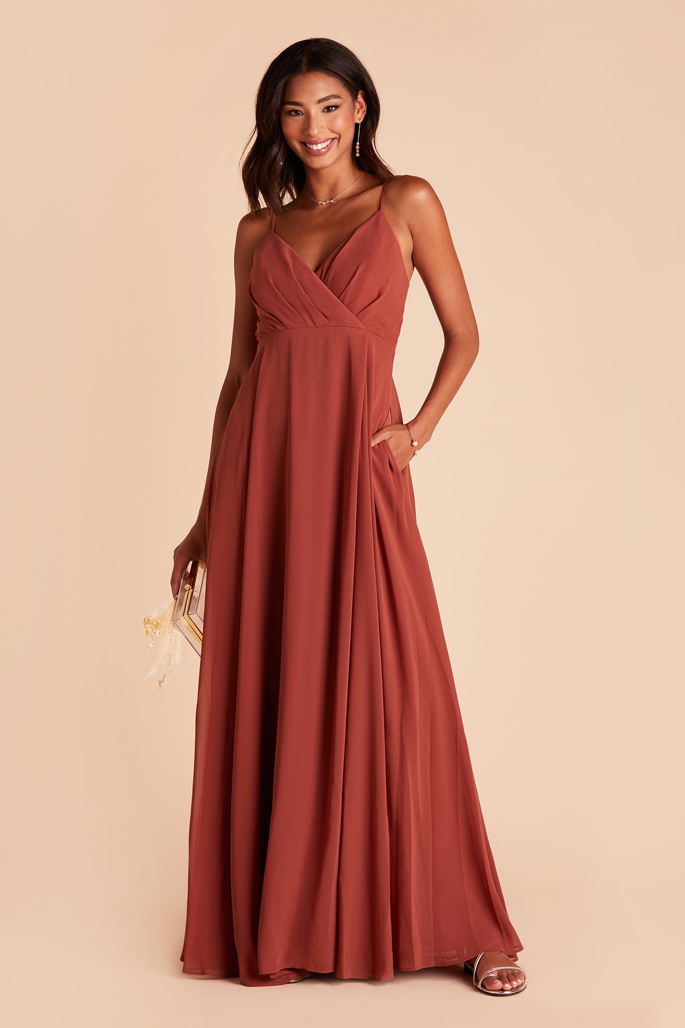 Flowy Bridesmaid Dress with Swooping Skirt | Kaia Dress - Spice