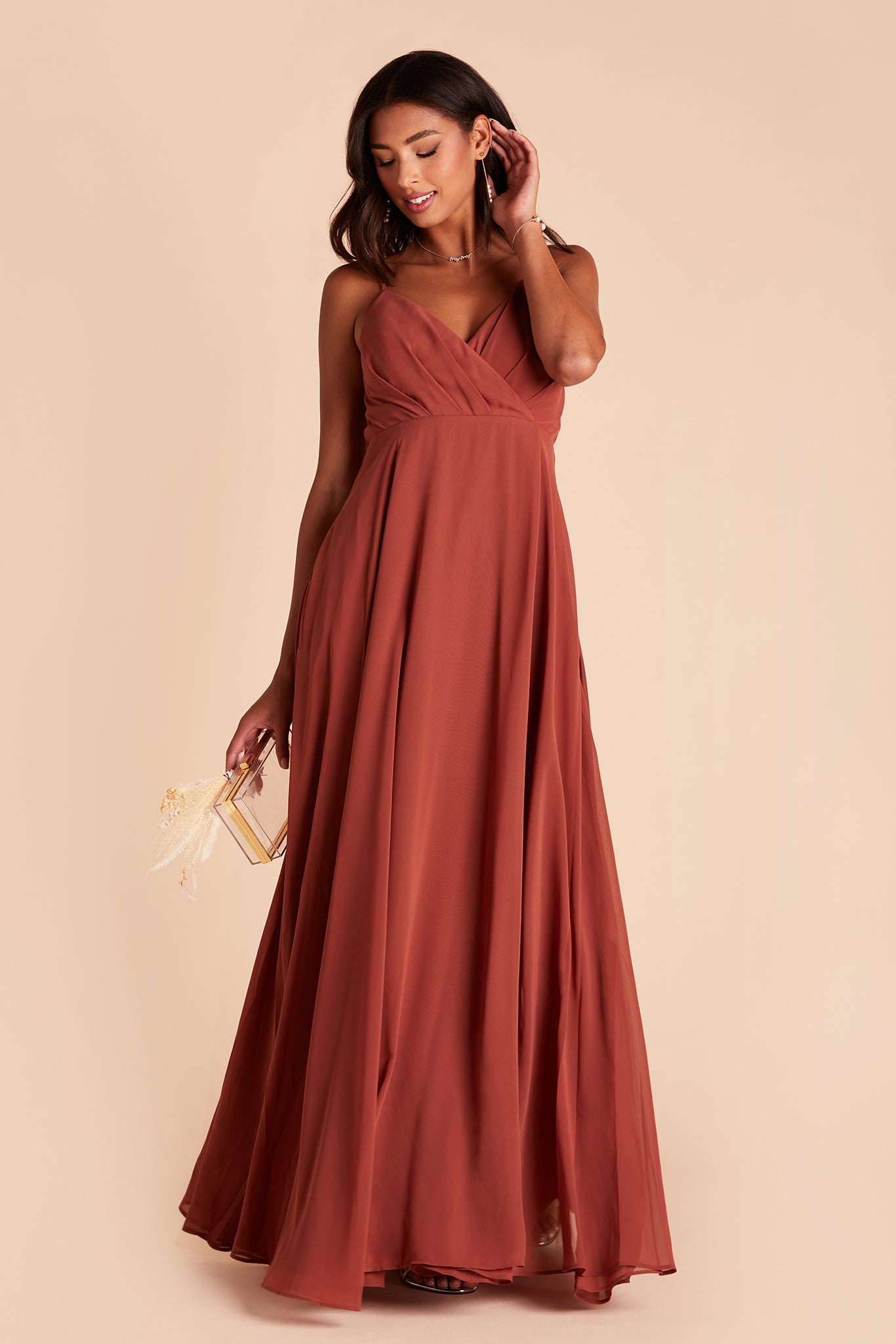 Flowy Bridesmaid Dress with Swooping Skirt | Kaia Dress - Spice